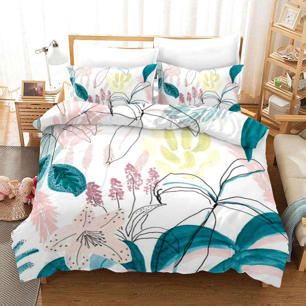 3D Hand Drawn Floral Leaves Quilt Cover Set Bedding Set Duvet Cover Pillowcases 142- Jess Art Decoration