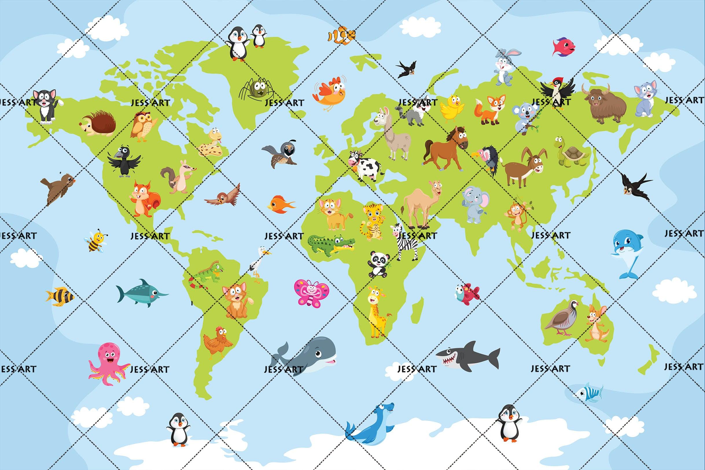 3D Blue World Map Wall Mural Wallpaper SF63- Jess Art Decoration