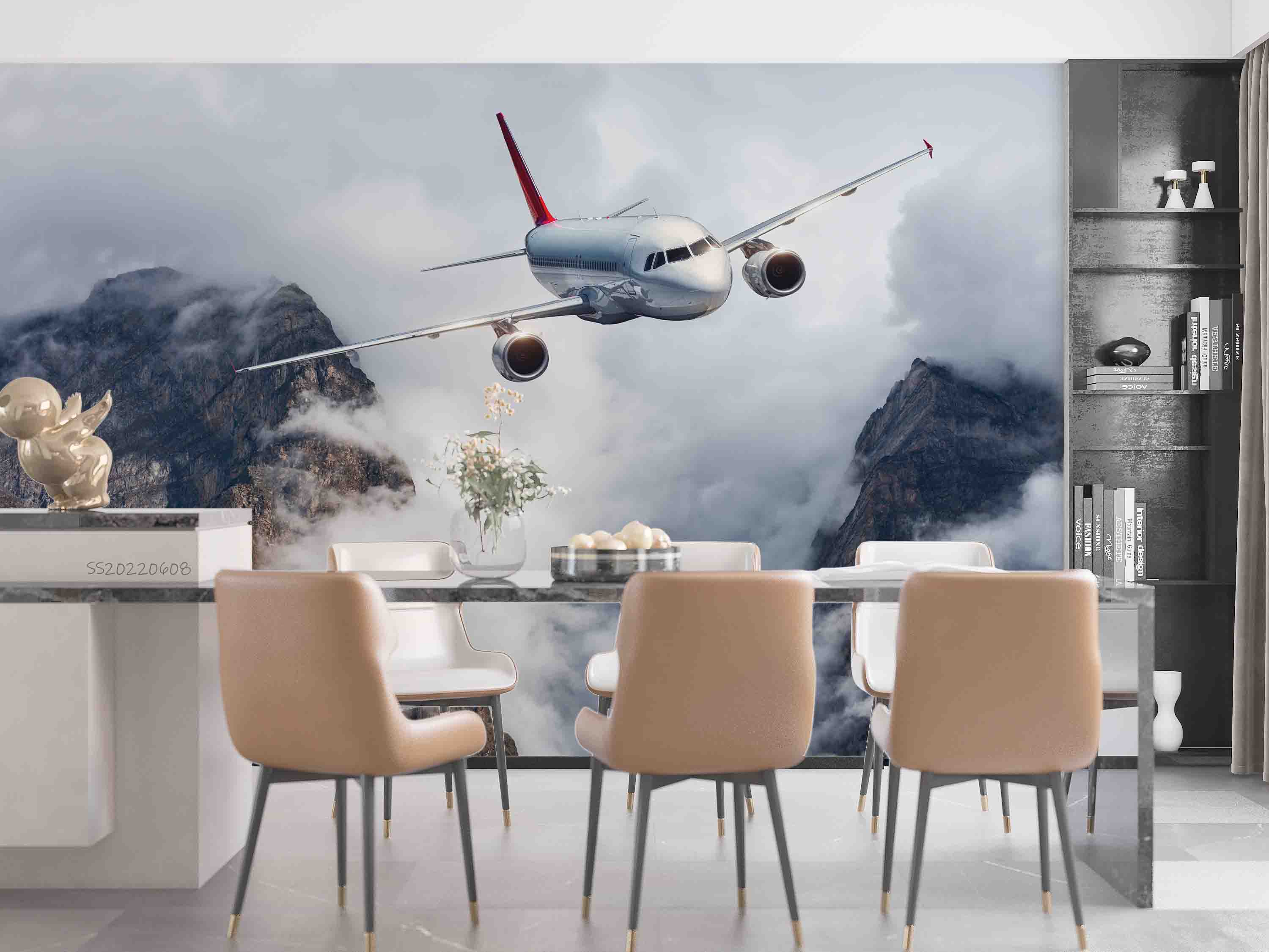 3D Sky Airplane Mountain Cloud Fog Wall Mural Wallpaper GD 541- Jess Art Decoration