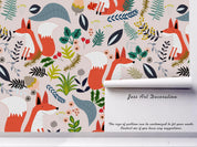 3D Fox Floral Leaves Wall Mural Wallpaper SF37- Jess Art Decoration