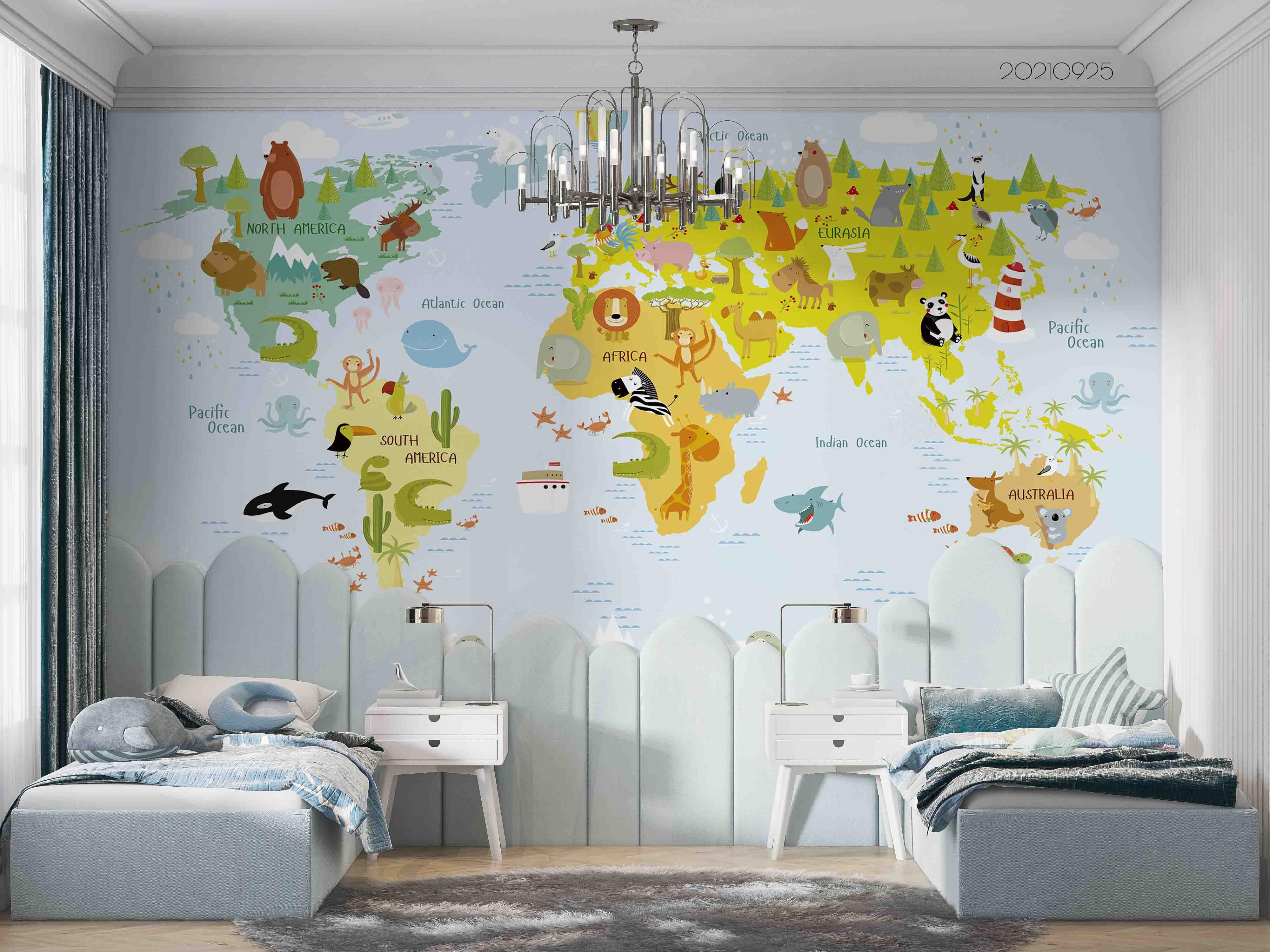 3D World Map Kids Wall Mural Wallpaper LQH 231- Jess Art Decoration