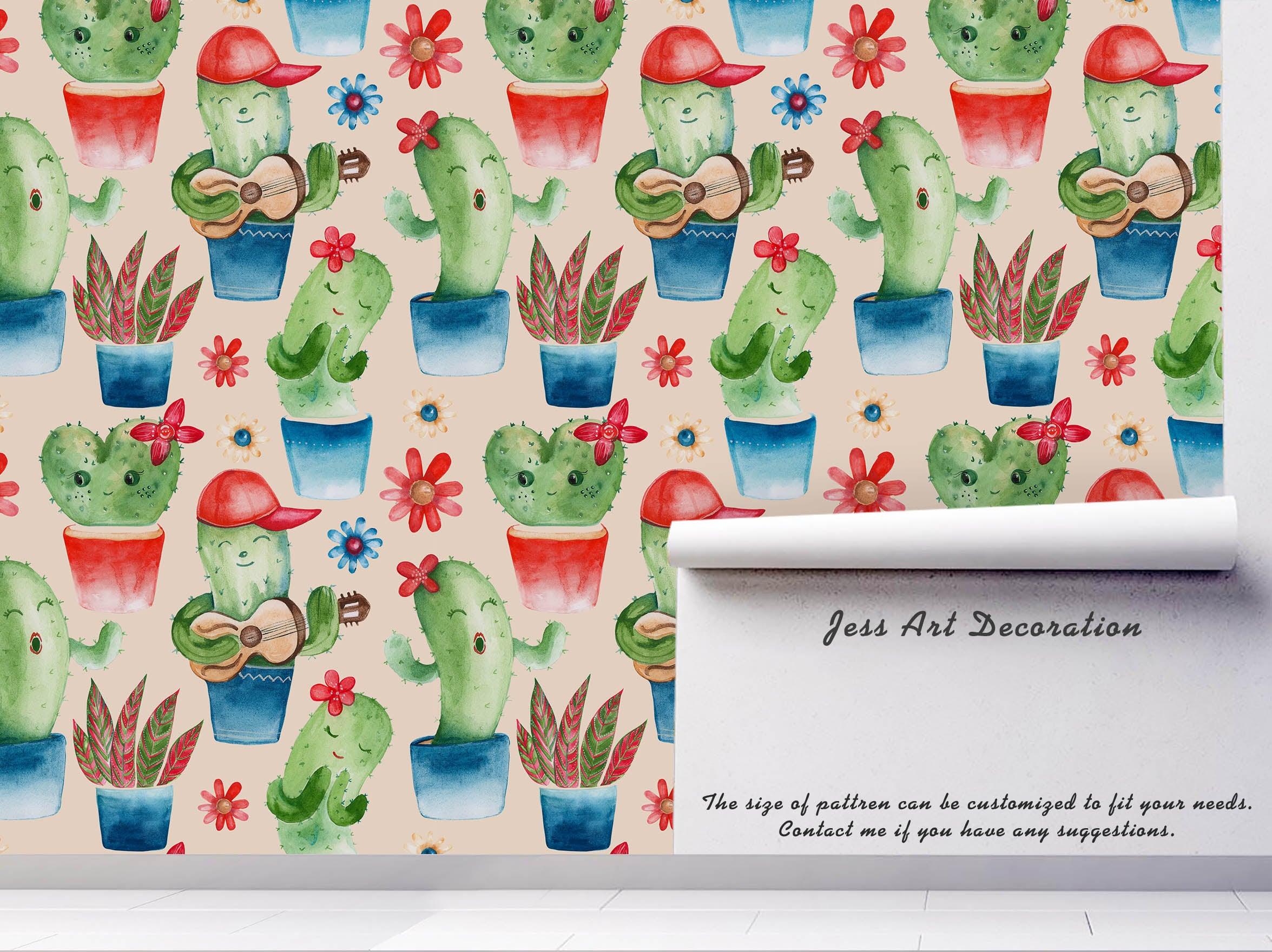 3D Cartoon Cactus Wall Mural Wallpaper 103- Jess Art Decoration