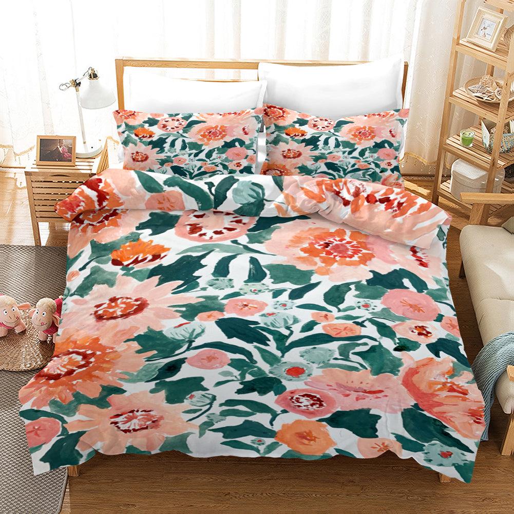 3D Watercolor Pink Floral Leaf Quilt Cover Set Bedding Set Duvet Cover Pillowcases 145- Jess Art Decoration