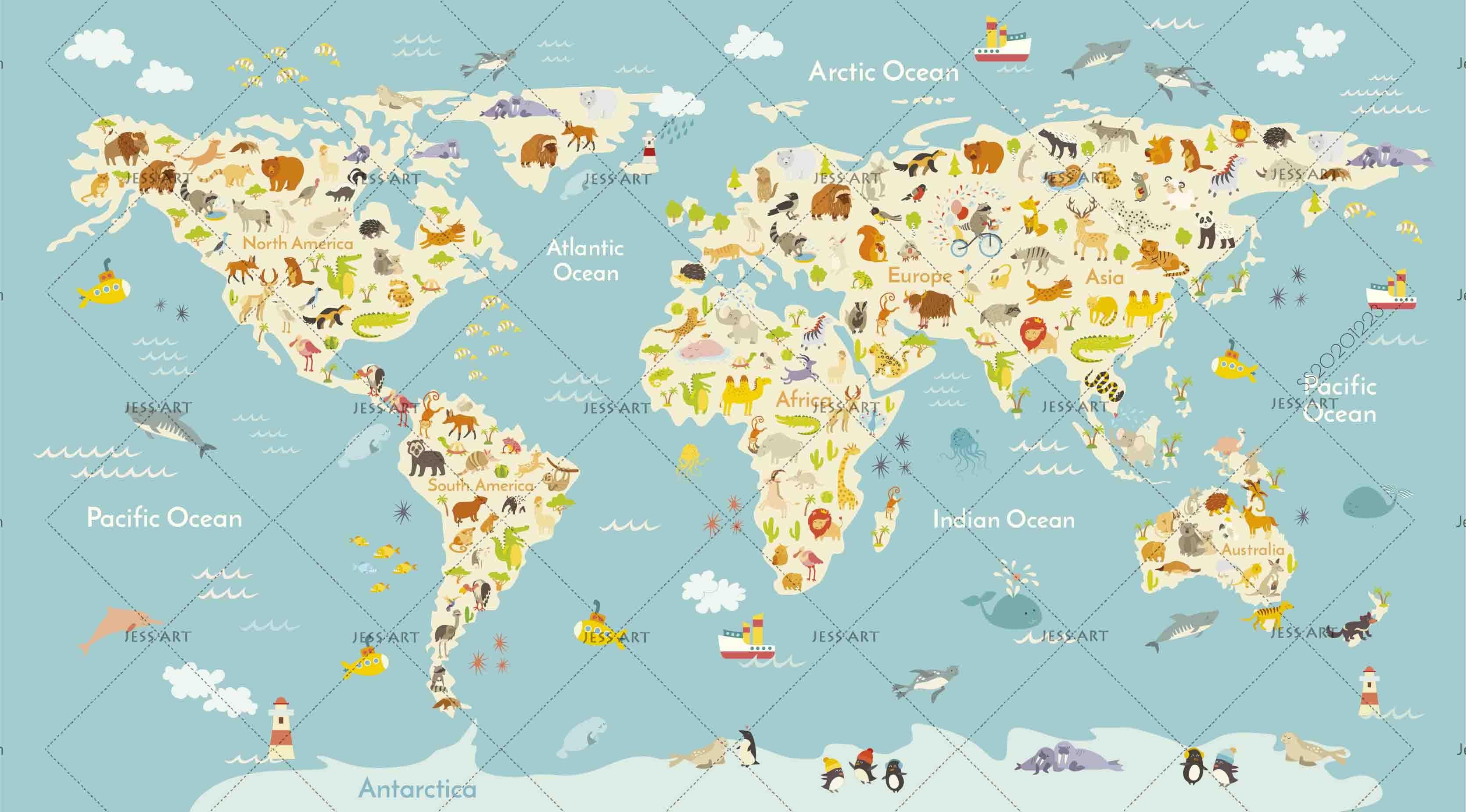 3D Cartoon World Map Wall Mural Wallpaper LQH 148- Jess Art Decoration