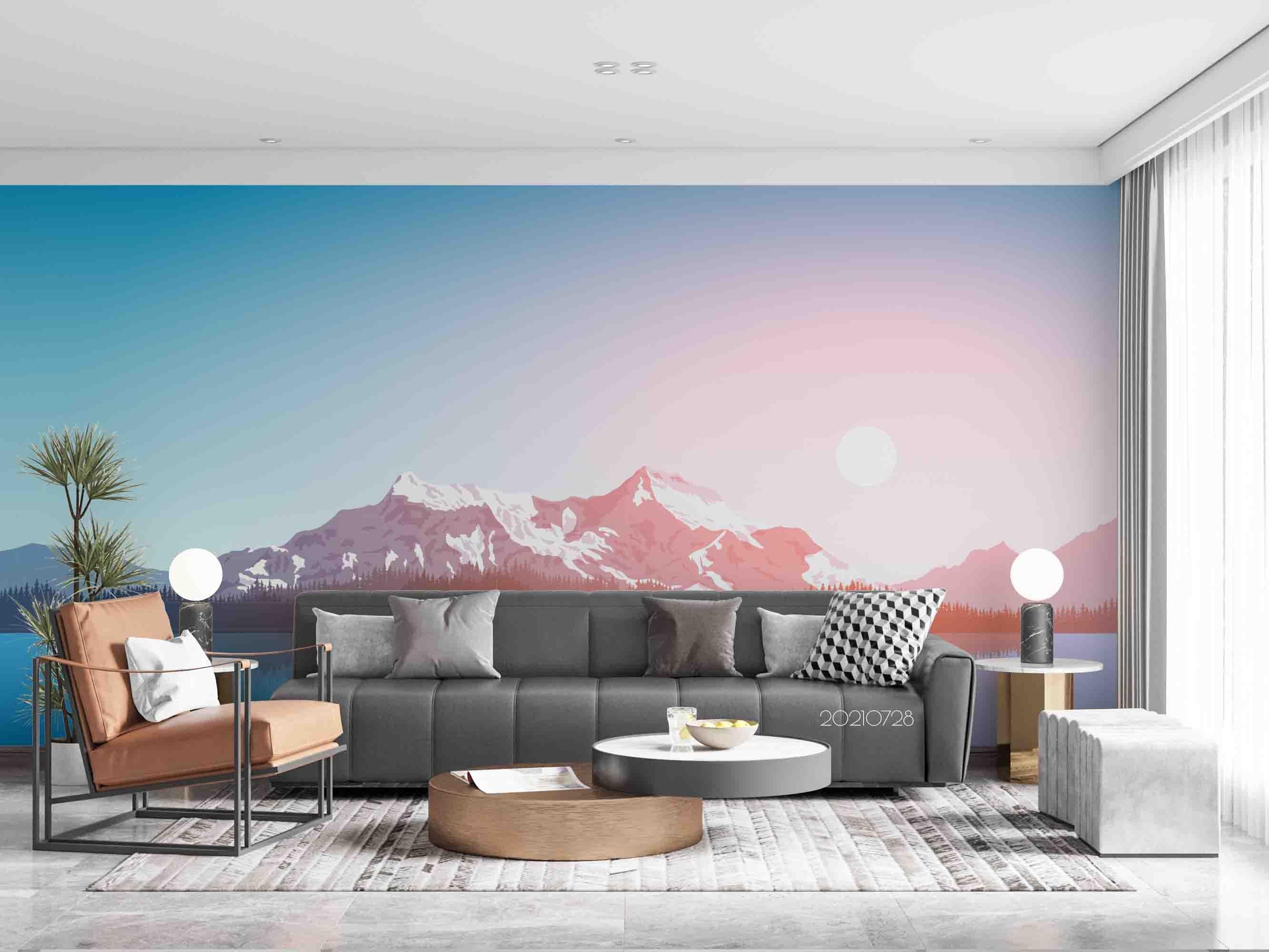 3D Mountain Range Forest Sunrise Wall Mural Wallpaper SWW3723- Jess Art Decoration