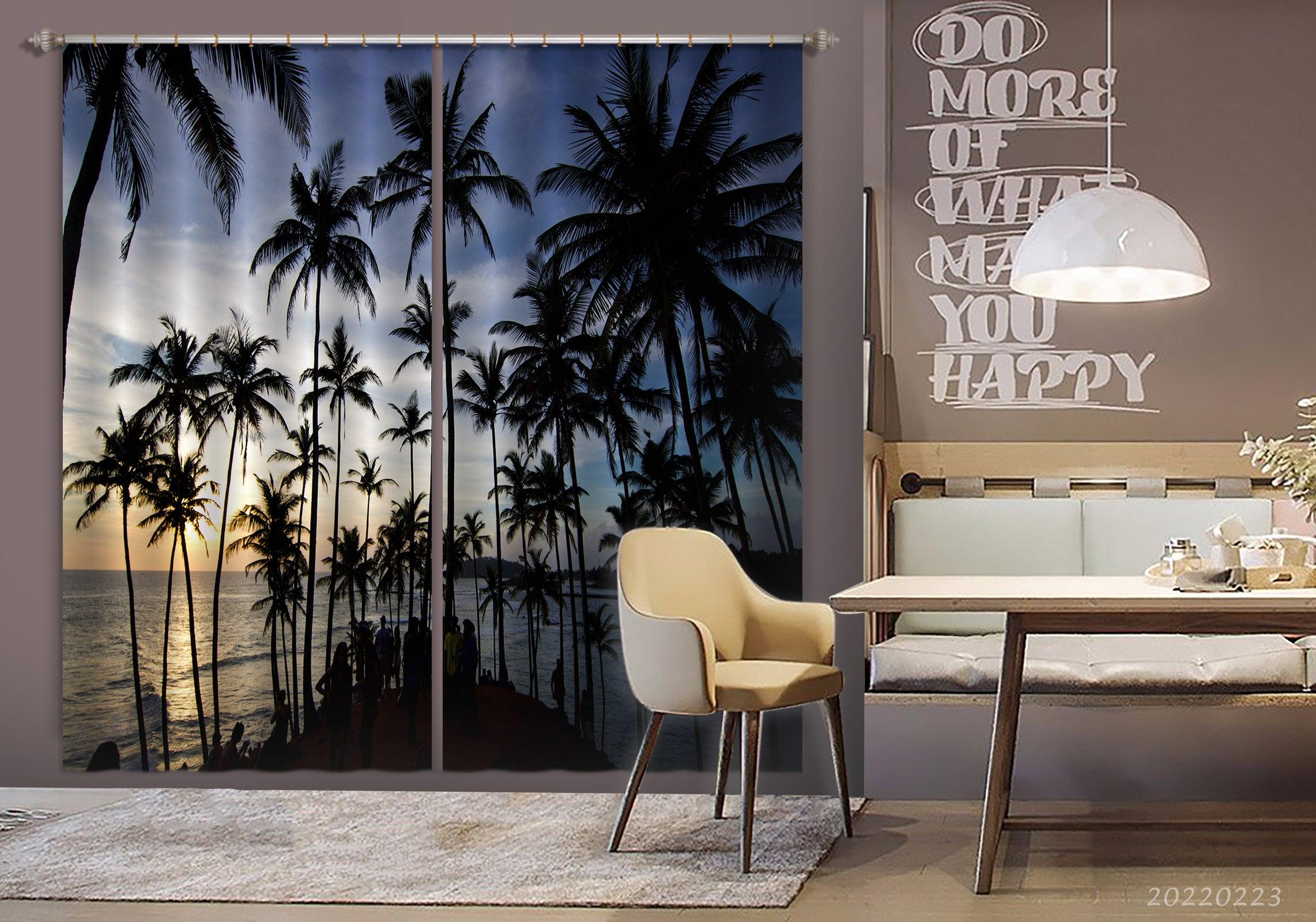 3D Coconut Grove Sea Sunset Scenery Curtains and Drapes GD 2509- Jess Art Decoration