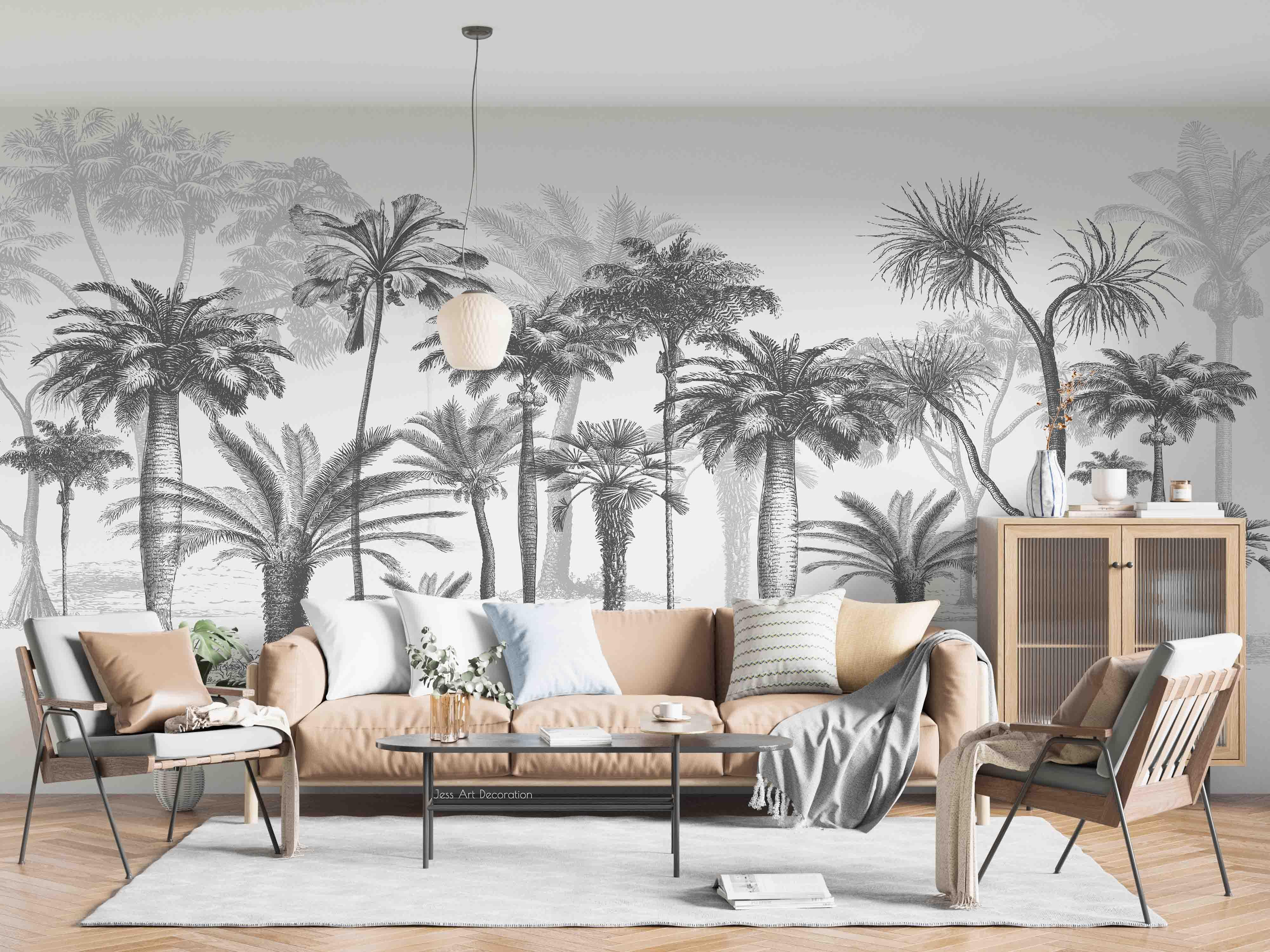 3D Grey Coconut Tree Forest Wall Mural Wallpaper GD 2753- Jess Art Decoration
