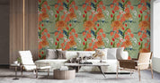 3D Vintage Baroque Art Blooming Chrysanthemum Green Background Wall Mural Wallpaper GD 3666- Jess Art Decoration