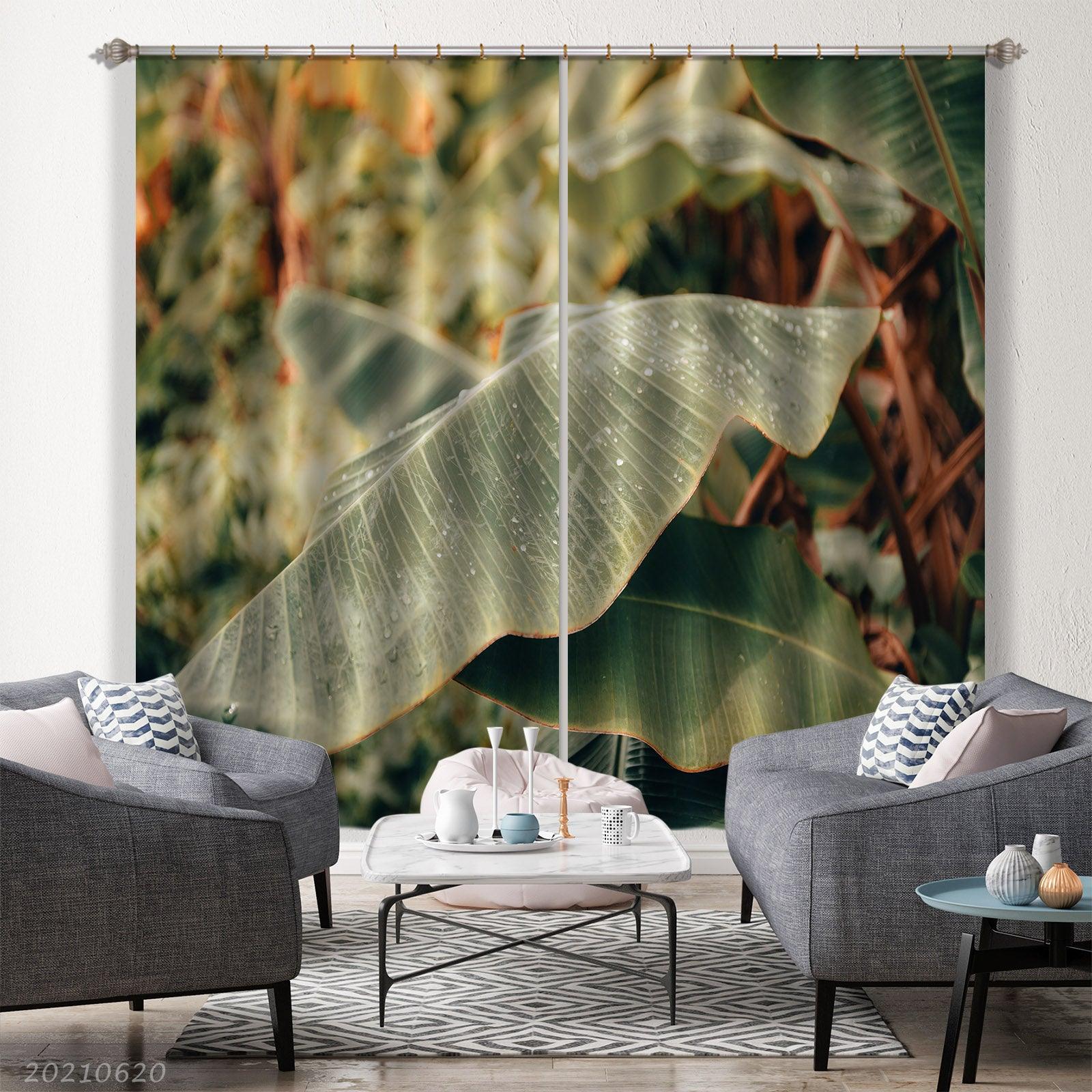 3D Vintage Green Plant Leaf Curtains and Drapes GD 811- Jess Art Decoration