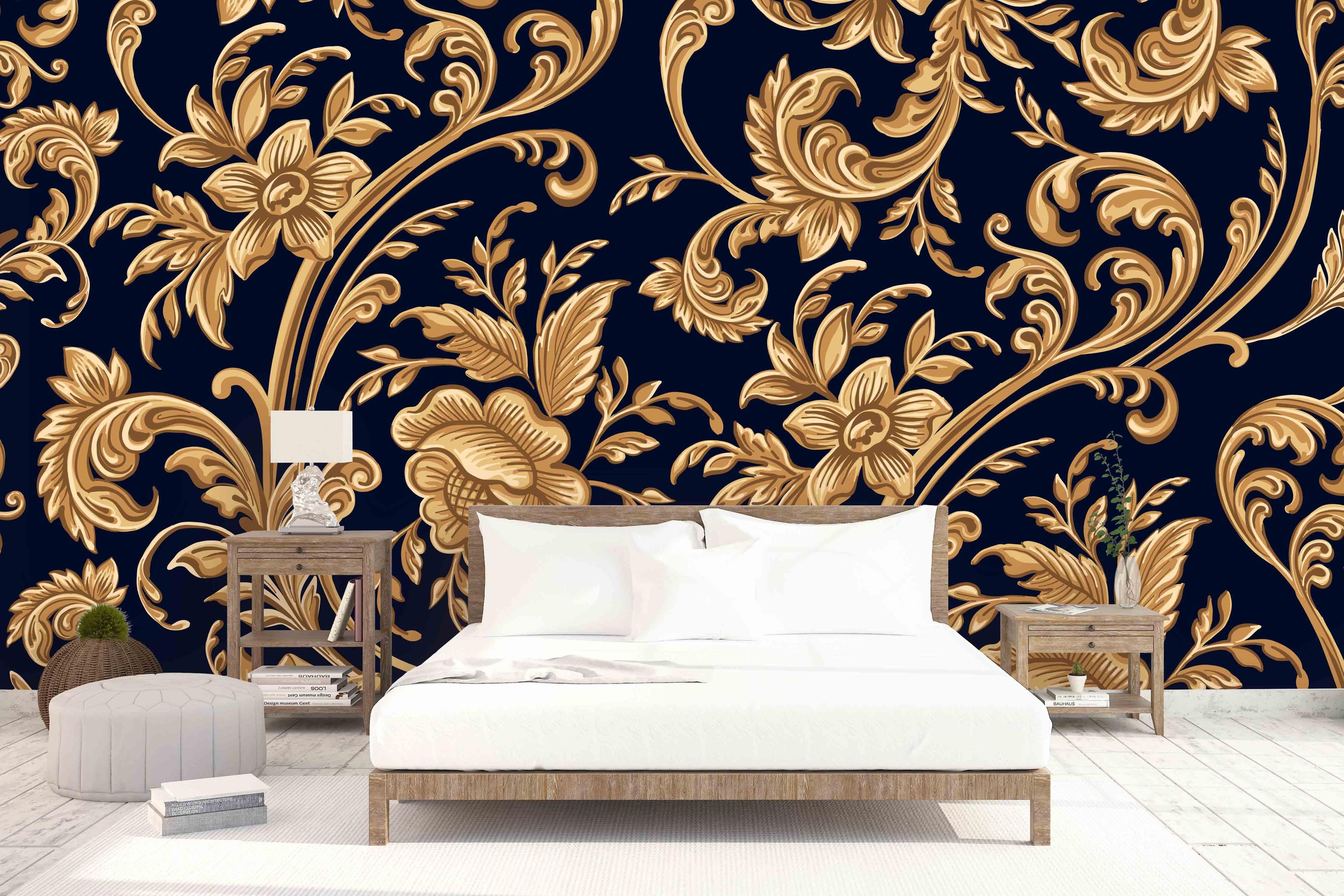 3D Gold Flower Pattern Wall Mural Wallpaper 15- Jess Art Decoration