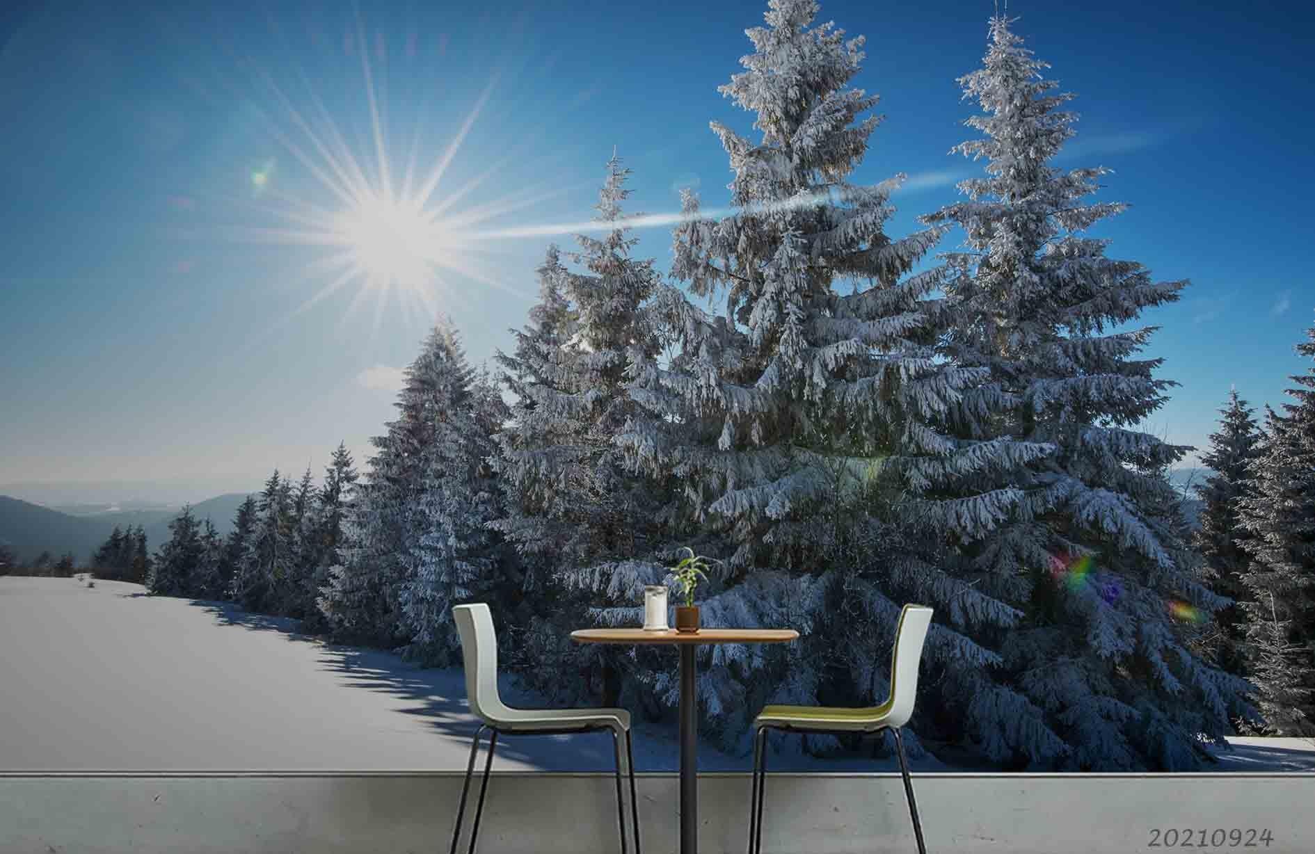 3D Sunshine Snow Pine Tree Forest Landscape Wall Mural Wallpaper LQH 687- Jess Art Decoration