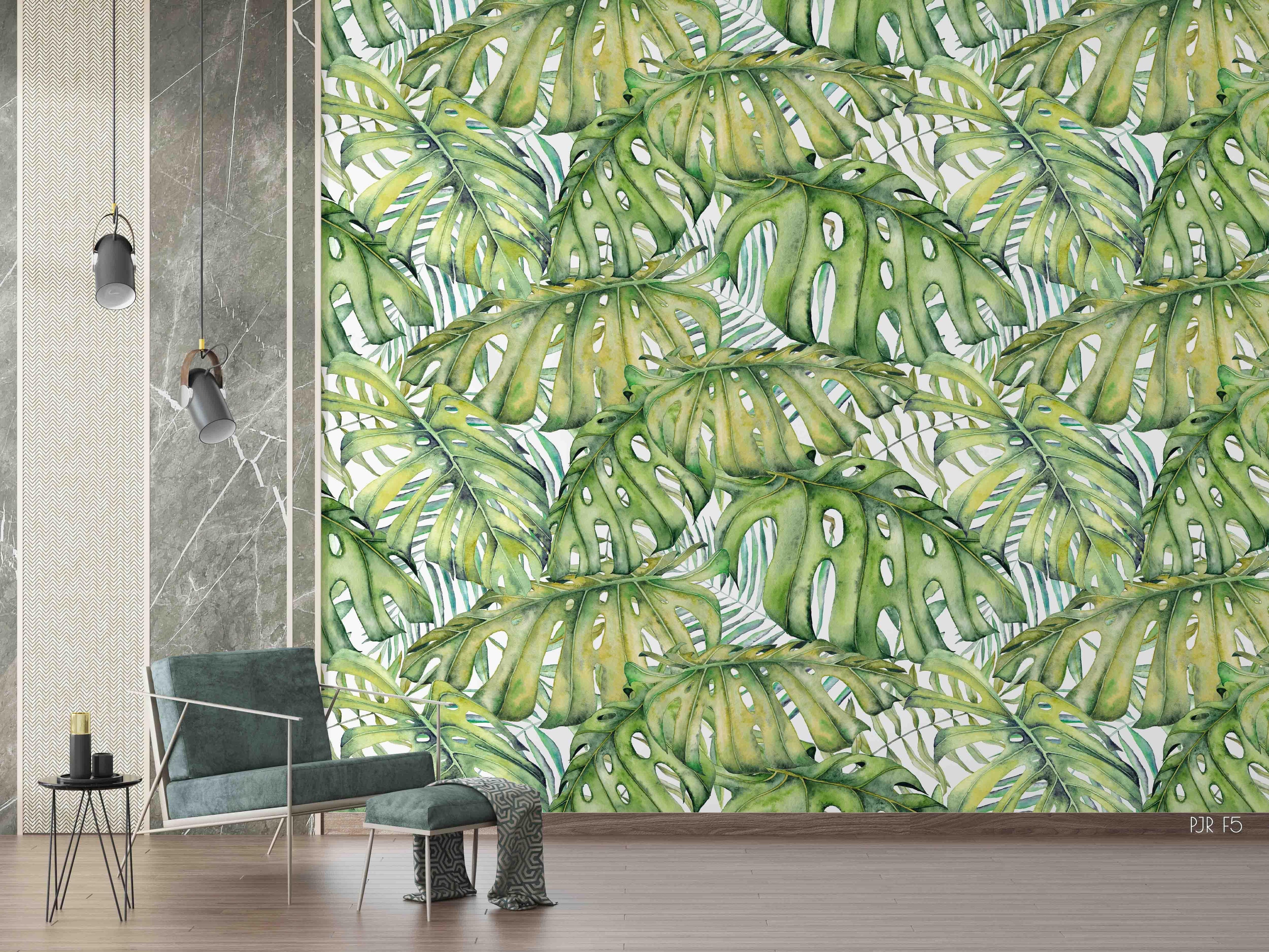 3D Green Leaf Pattern fresh leafy botanical pattern wall mural wallpaper for living room - view 4