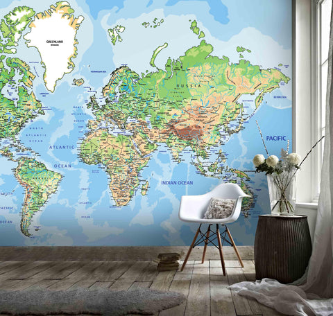 3D Blue World Map Wall Mural Wallpaper LQH 95- Jess Art Decoration
