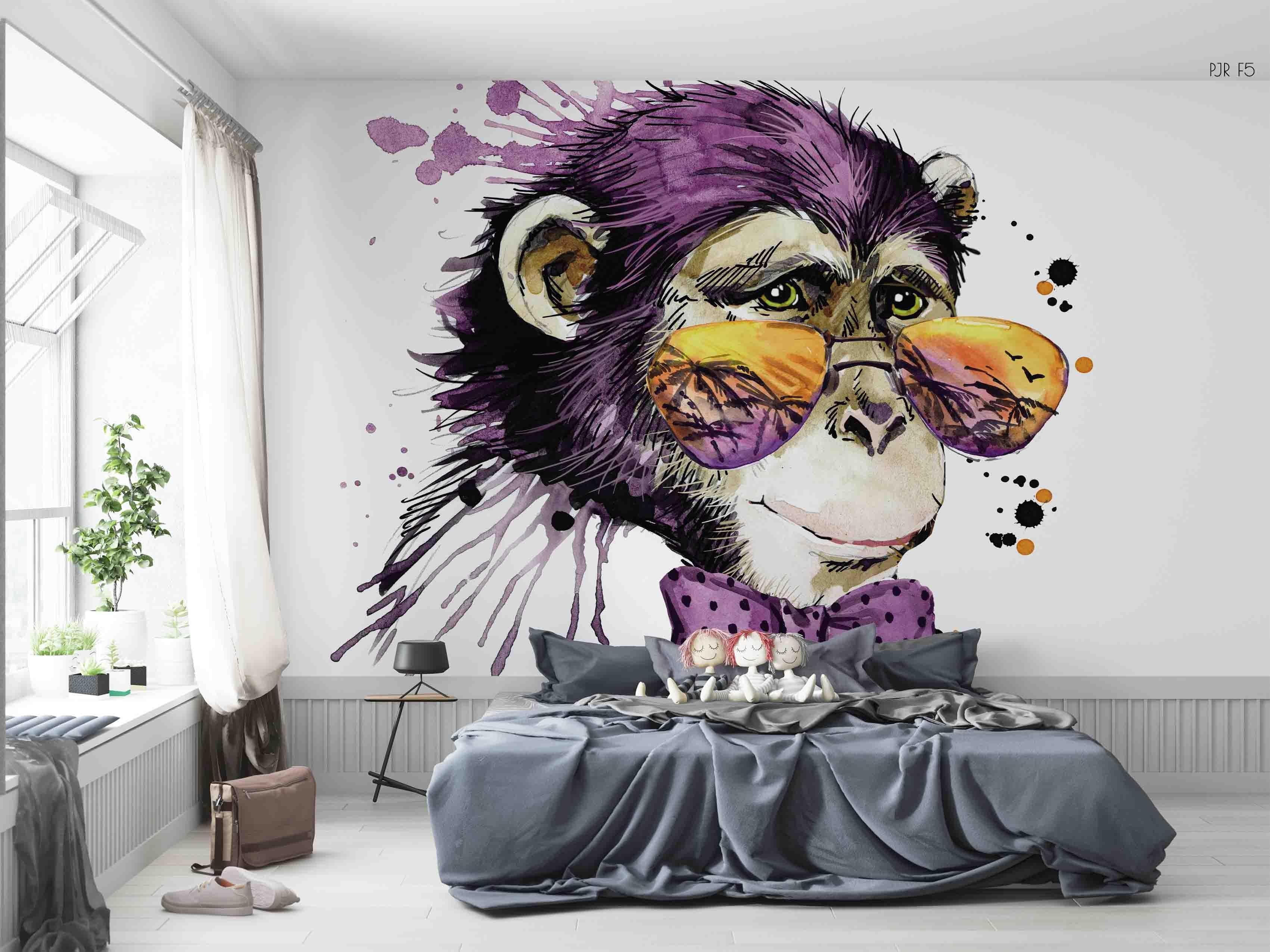 3D Monkey Sunglasses playful monkey portrait mural wall mural wallpaper for kids room - view 8