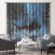 3D Ship Pirate Skull Flag Night Sky Art Illustration Curtains and Drapes GD 4599- Jess Art Decoration