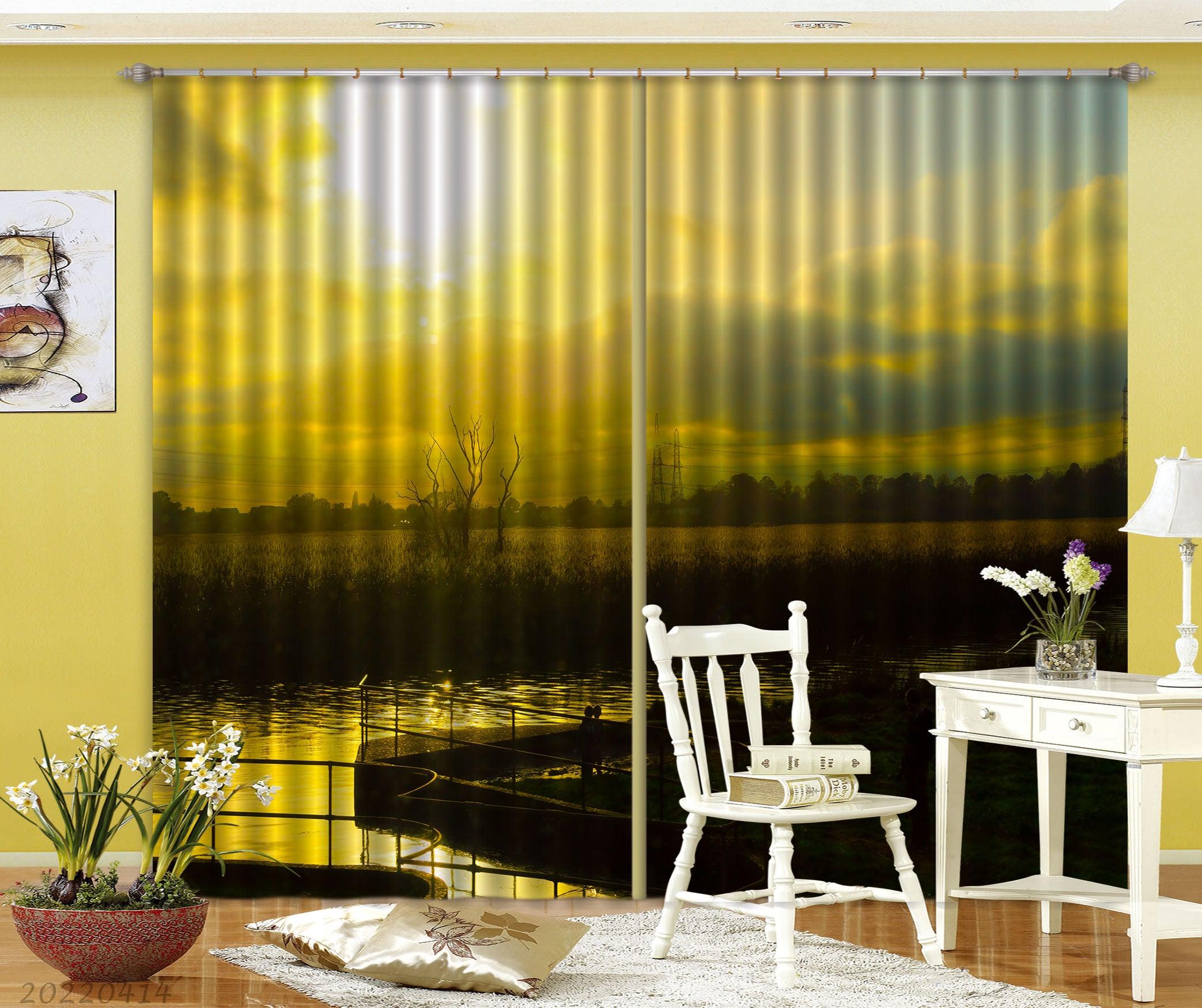 3D Landscape Nature Horizon Cloud Sky Sun Curtains and Drapes GD 4126- Jess Art Decoration