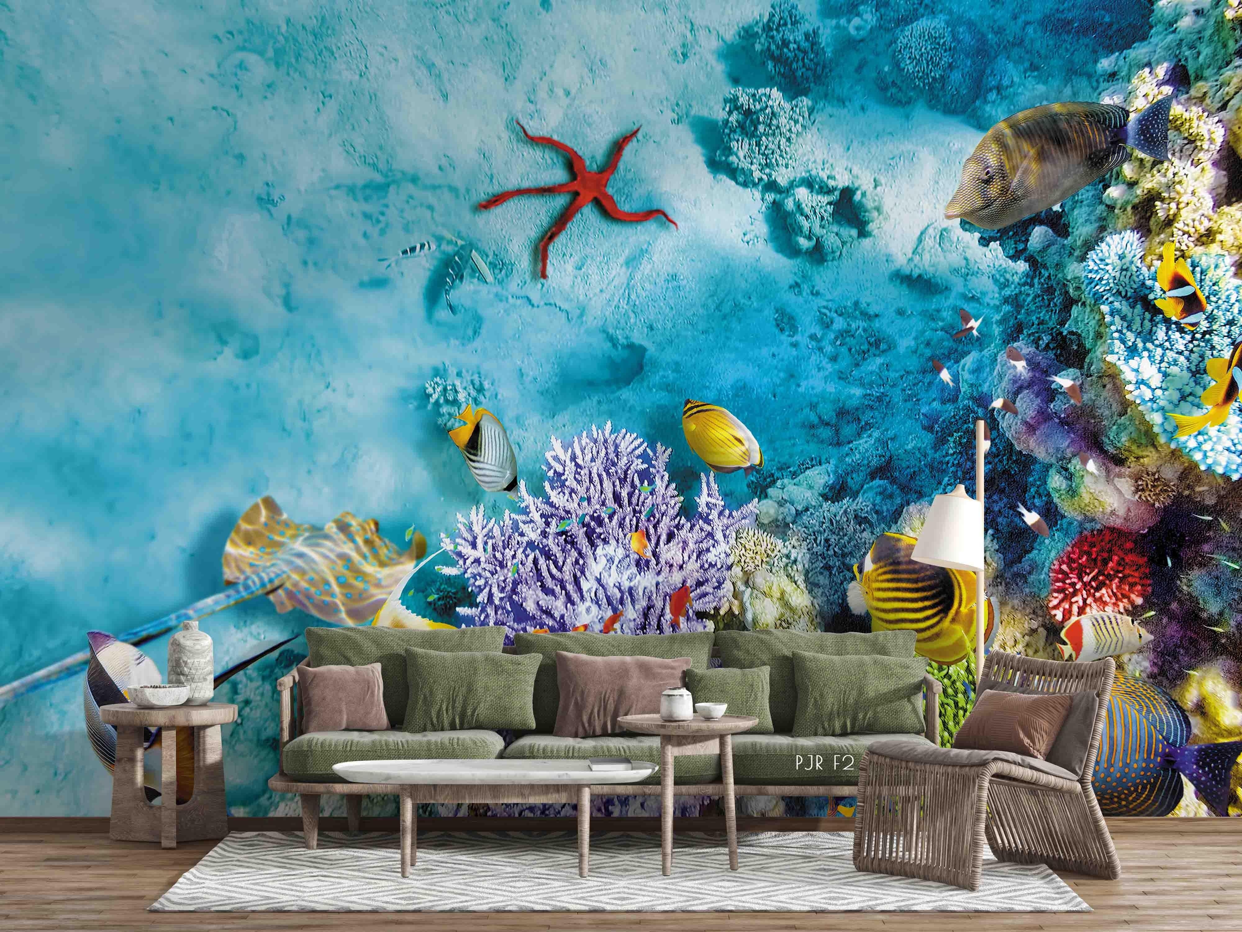 3D Coral Reef Fish Rock coral reef fish mural wall mural wallpaper for kids room - view 4