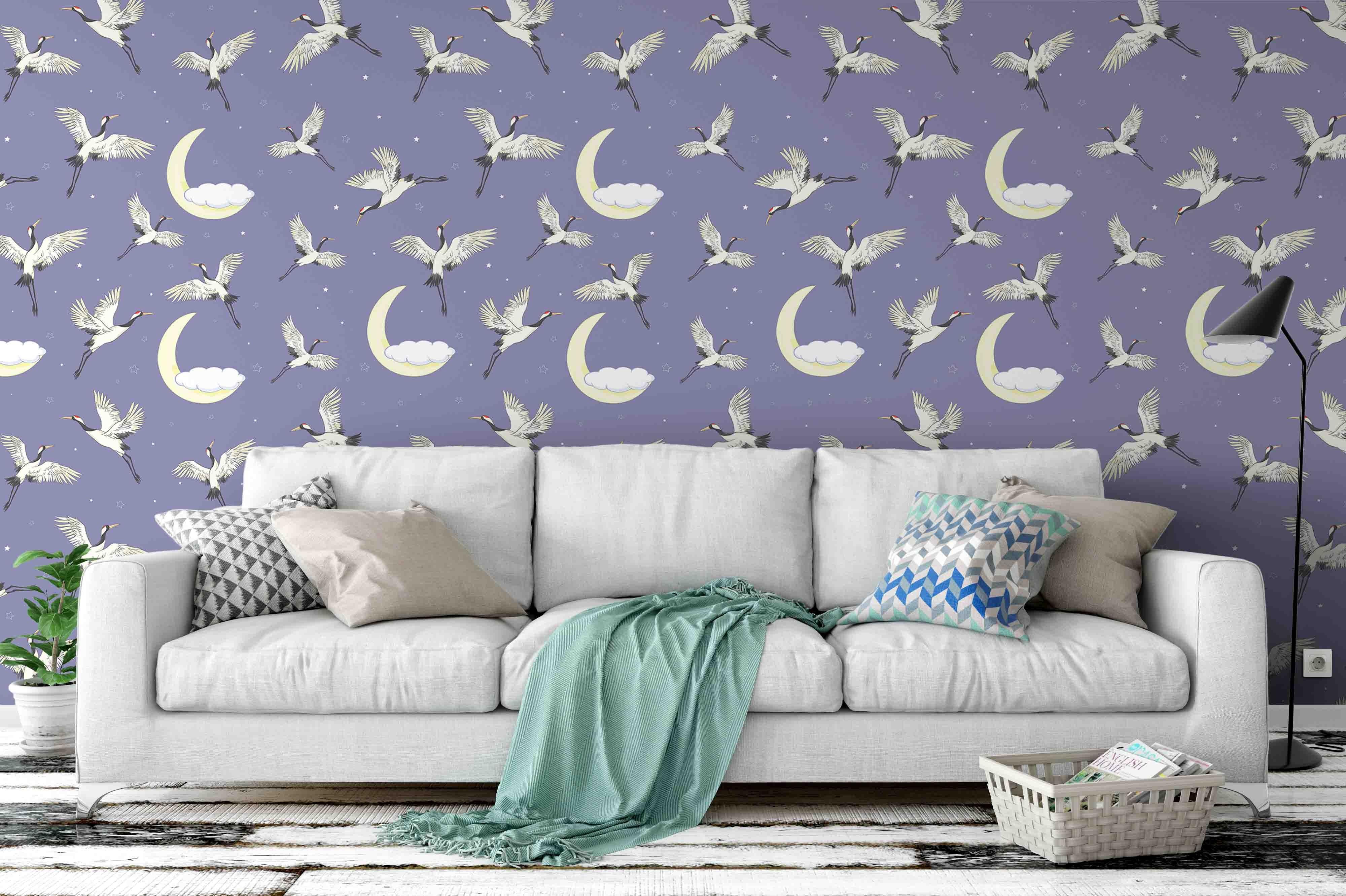 3D white crane moon wall mural wallpaper 59- Jess Art Decoration
