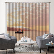 3D River Boat Mountain Golden Sky Cloud View Curtains and Drapes GD 892- Jess Art Decoration