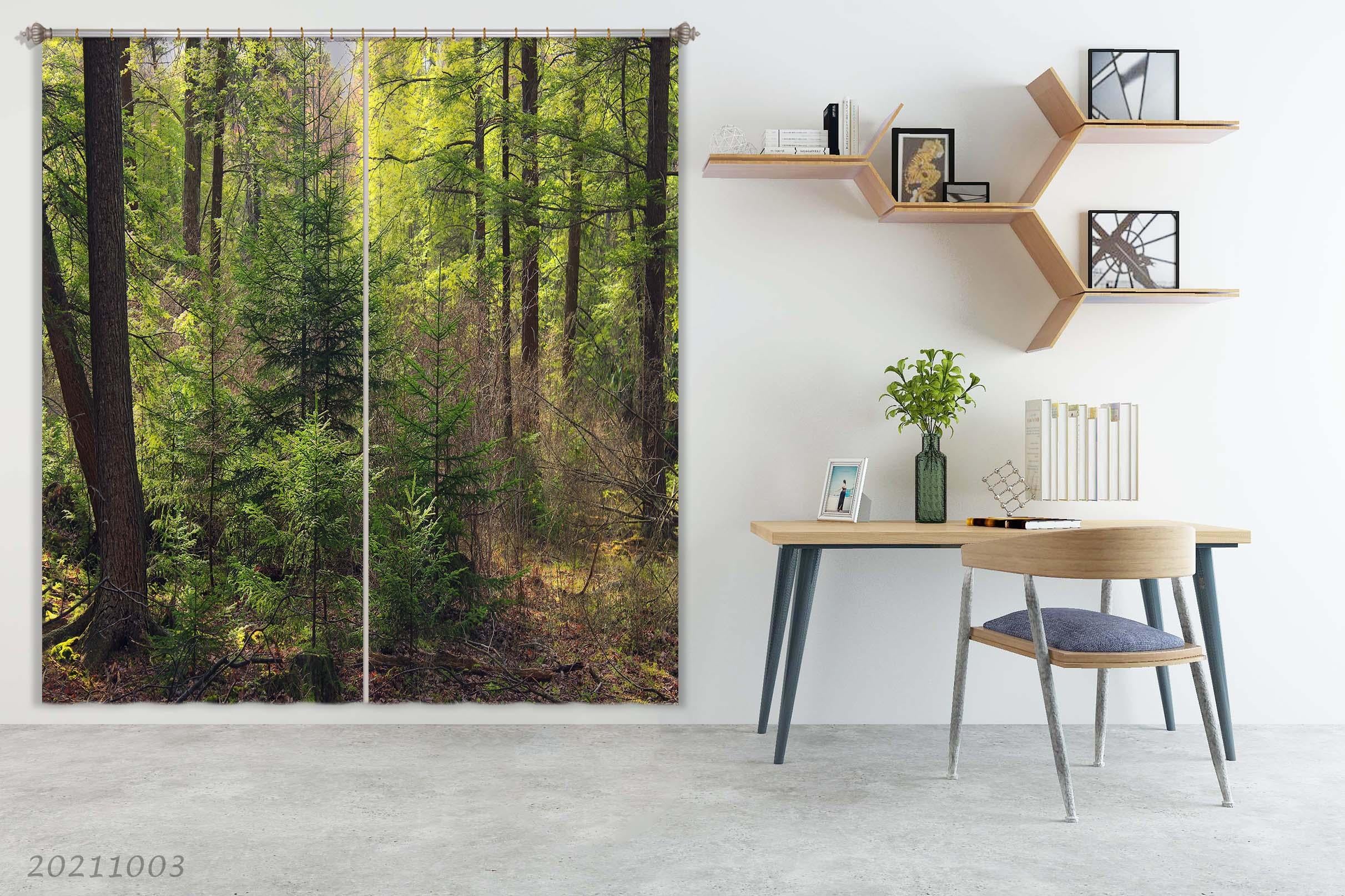 3D Green Forest Tree Nature Landscape Curtains and Drapes LQH 29- Jess Art Decoration