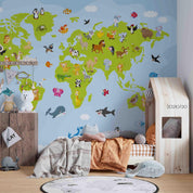 3D Cartoon Animal Map World Wall Mural Wallpaper SWW4483- Jess Art Decoration