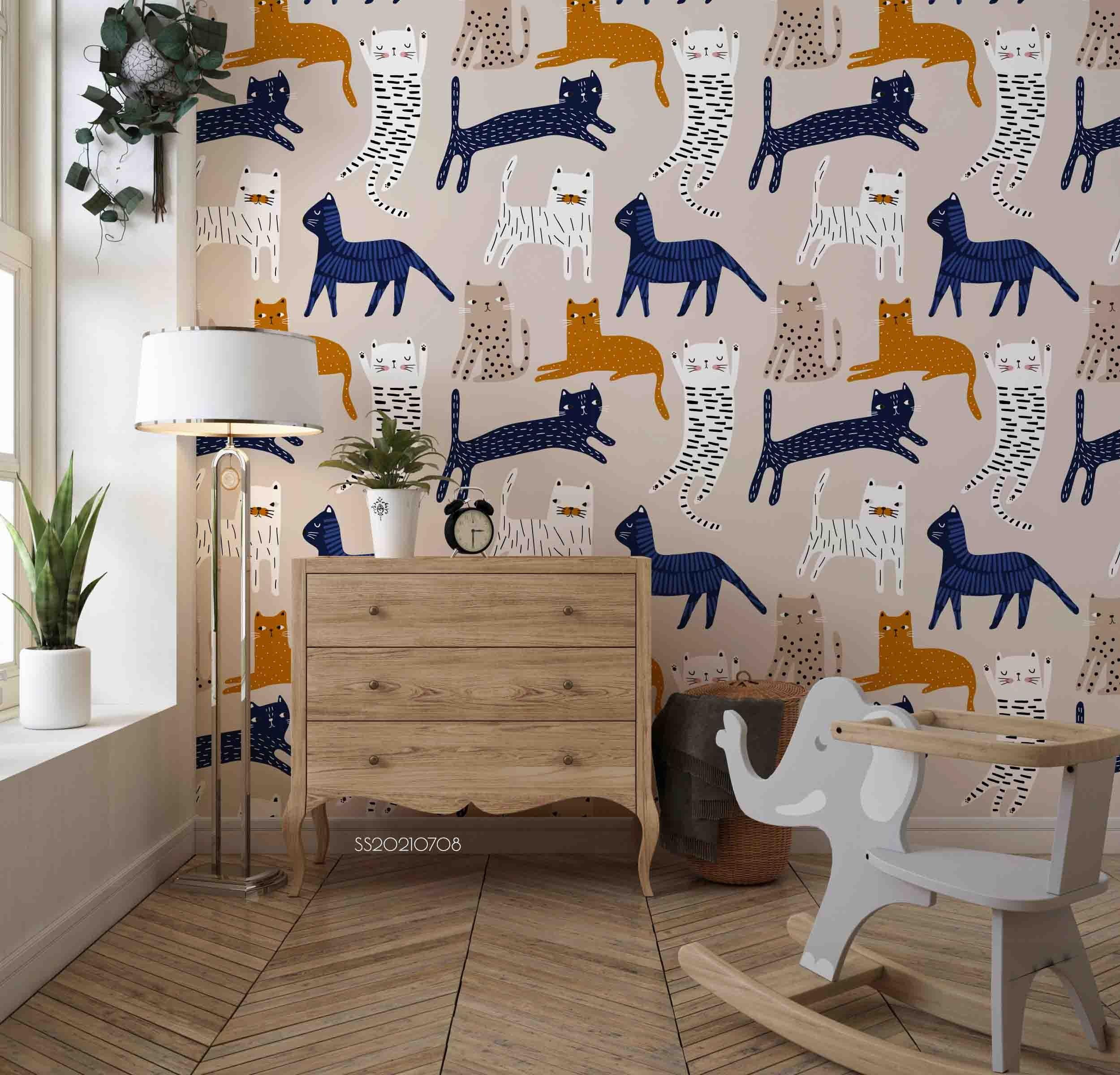 3D Hand Drawn Animal Cat Wall Mural Wallpaper LQH 92- Jess Art Decoration