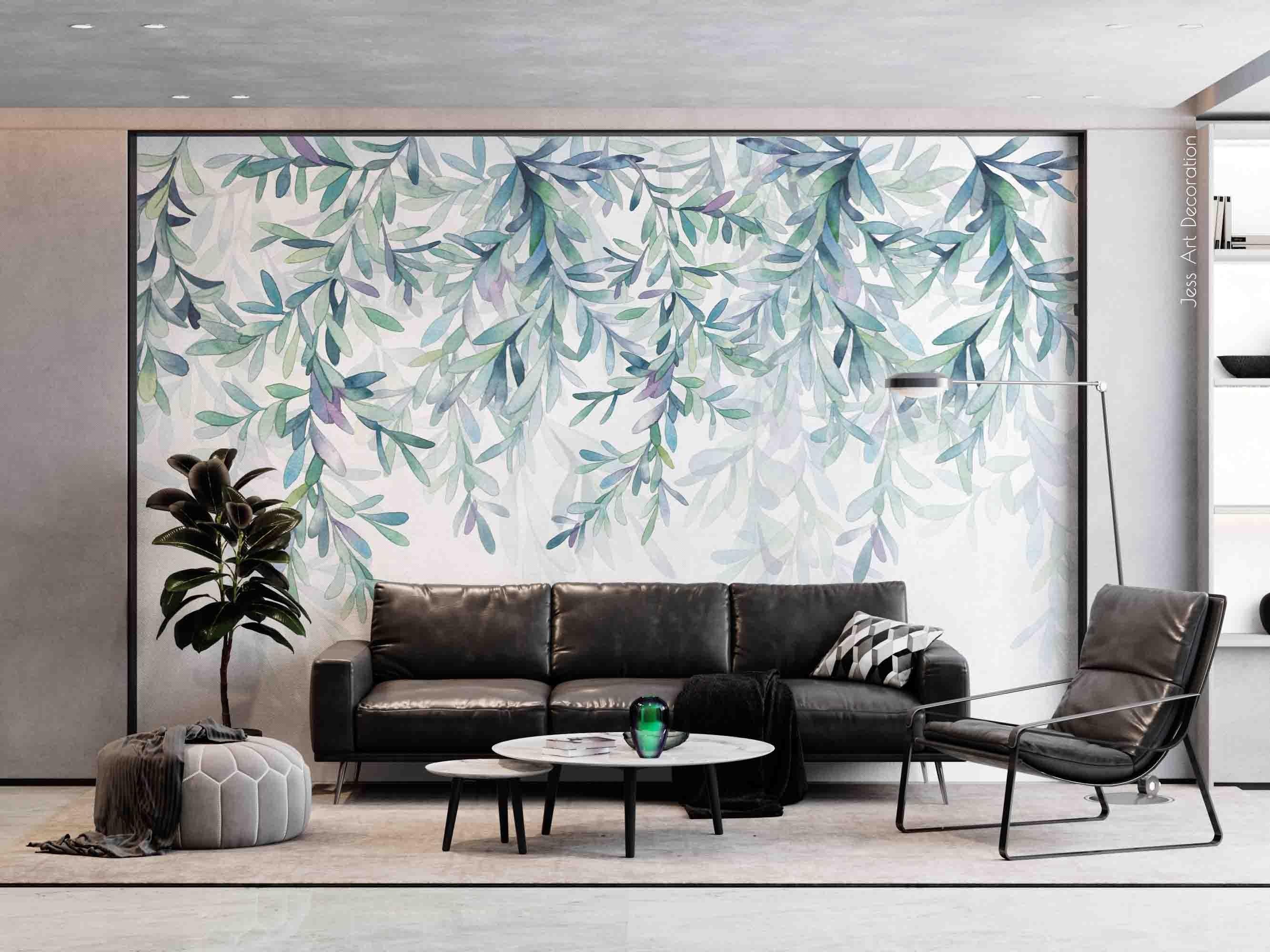 3D Watercolor Fresh Leaves Wall Mural Wallpaper sww 96- Jess Art Decoration