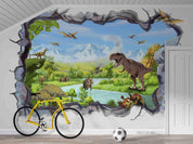 3D Destroyed Cartoon Rain Forest Dinosaur Wall Mural Wallpaper SWW5102- Jess Art Decoration
