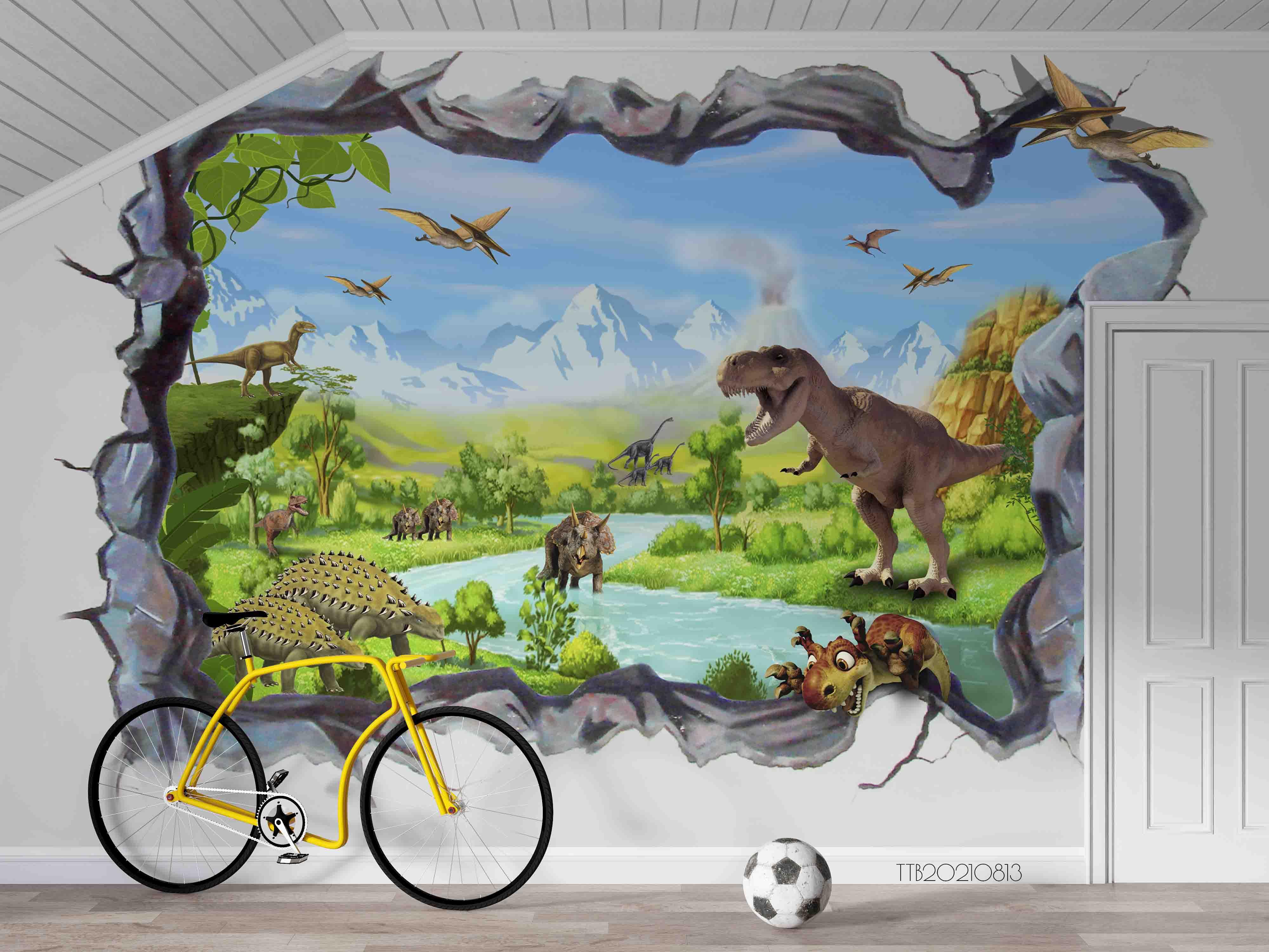 3D Destroyed Cartoon Rain Forest Dinosaur Wall Mural Wallpaper SWW5102- Jess Art Decoration