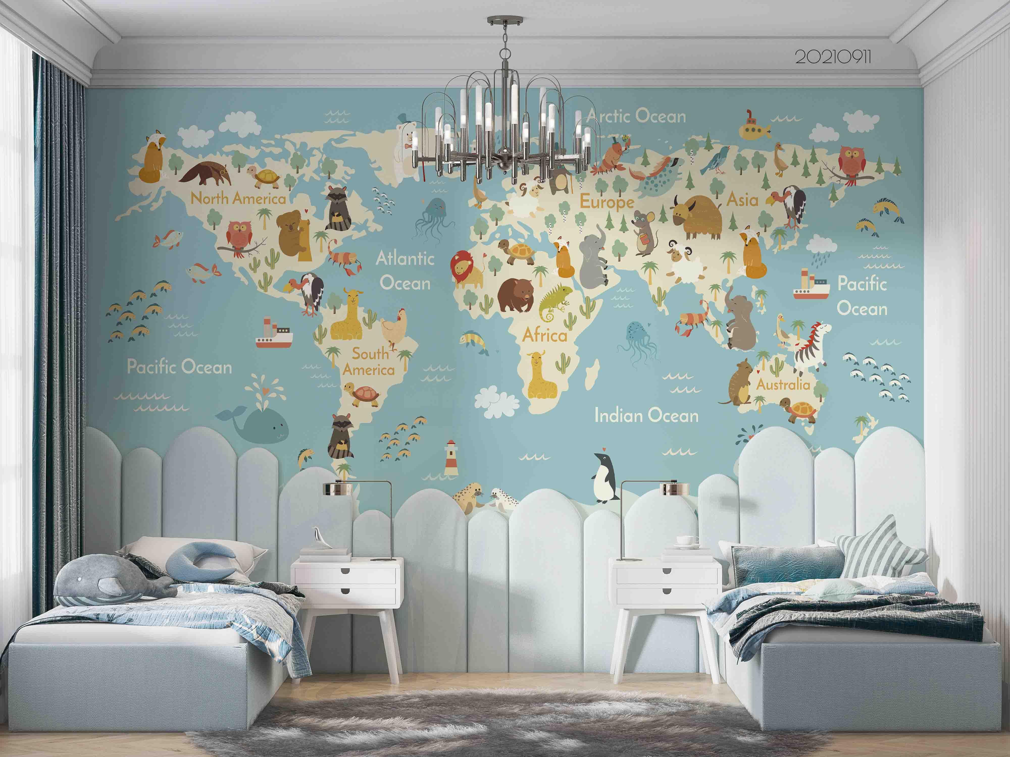 3D World Map Kids Wall Mural Wallpaper LQH 782- Jess Art Decoration