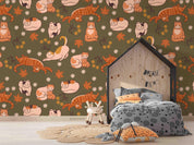 3D Cartoon Maple Leaves Colorful Cat Animal Wall Mural Wallpaper LXL- Jess Art Decoration