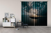 3D Ocean Beach Dark Cloud Golden Sunbeam Curtains and Drapes GD 1331- Jess Art Decoration