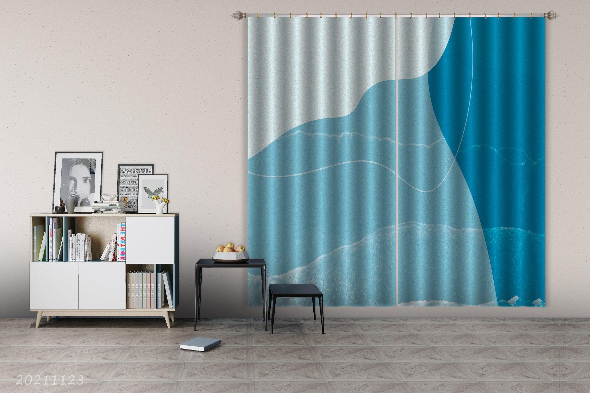 3D Abstract Blue Geometric Curtains and Drapes LQH 31- Jess Art Decoration
