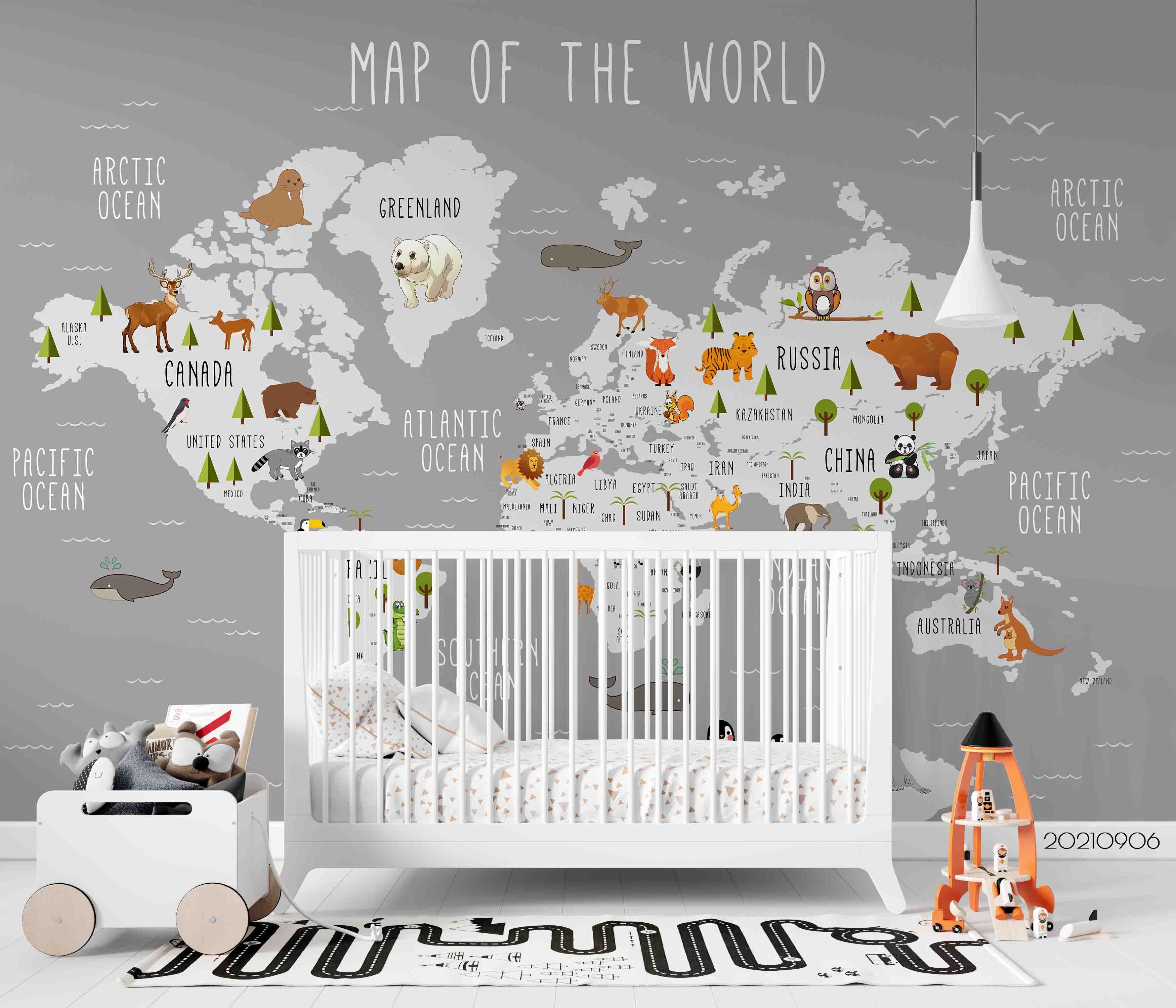 3D Grey World Map Kids Wall Mural Wallpaper LQH 578- Jess Art Decoration