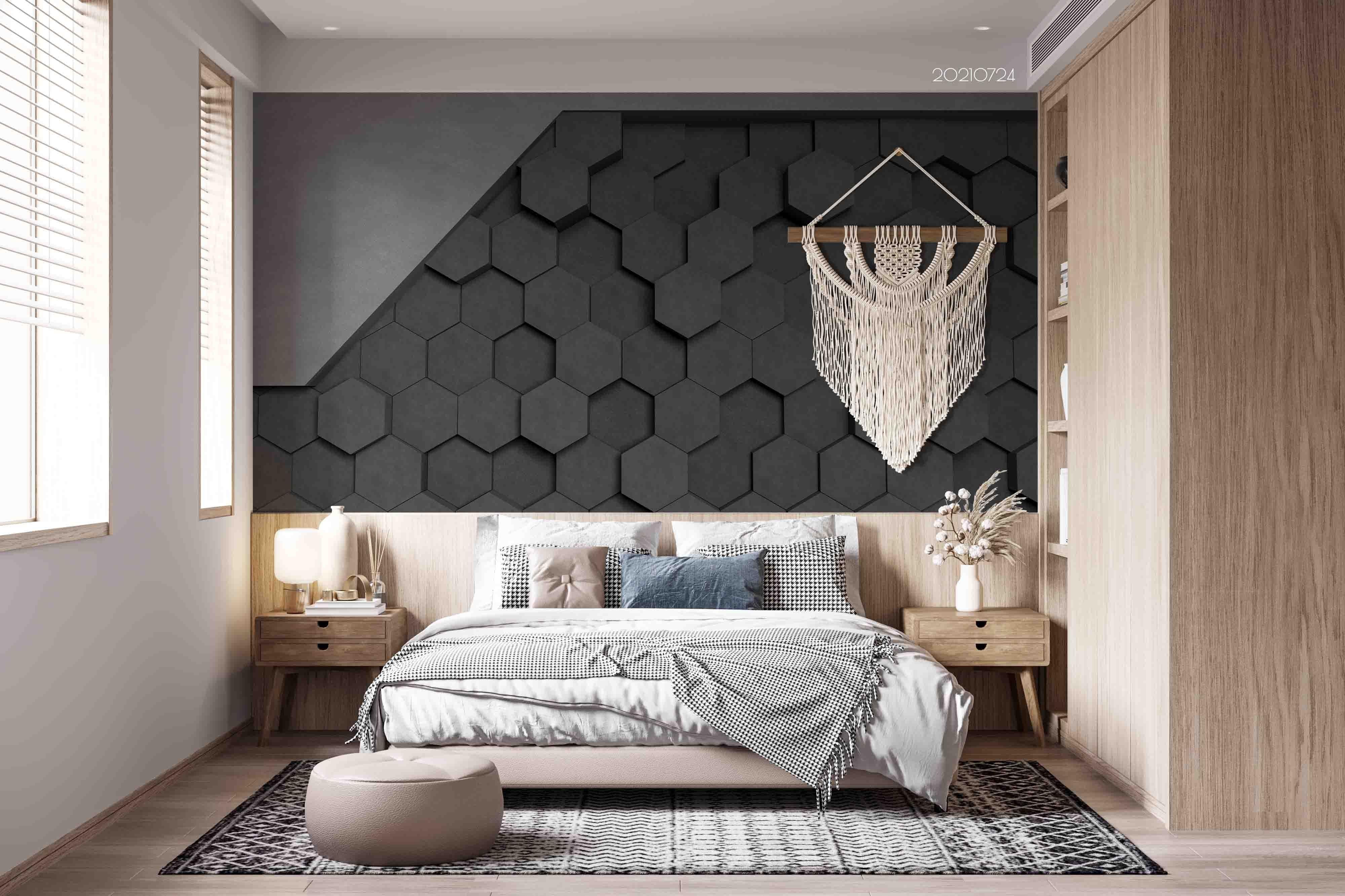 3D Black Geometry Hexagonal Wall Mural Wallpaper SWW3638- Jess Art Decoration