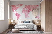 3D Watercolor Pink Map World Wall Mural Wallpaper SWW4479- Jess Art Decoration