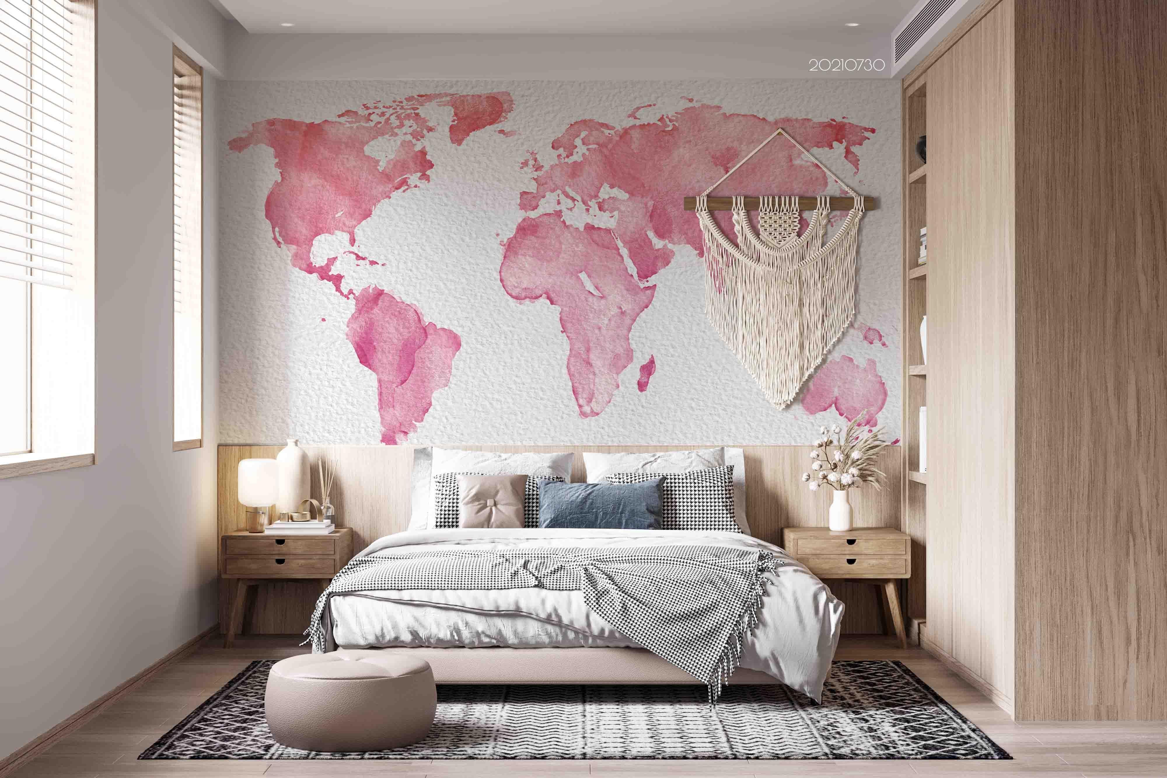 3D Watercolor Pink Map World Wall Mural Wallpaper SWW4479- Jess Art Decoration