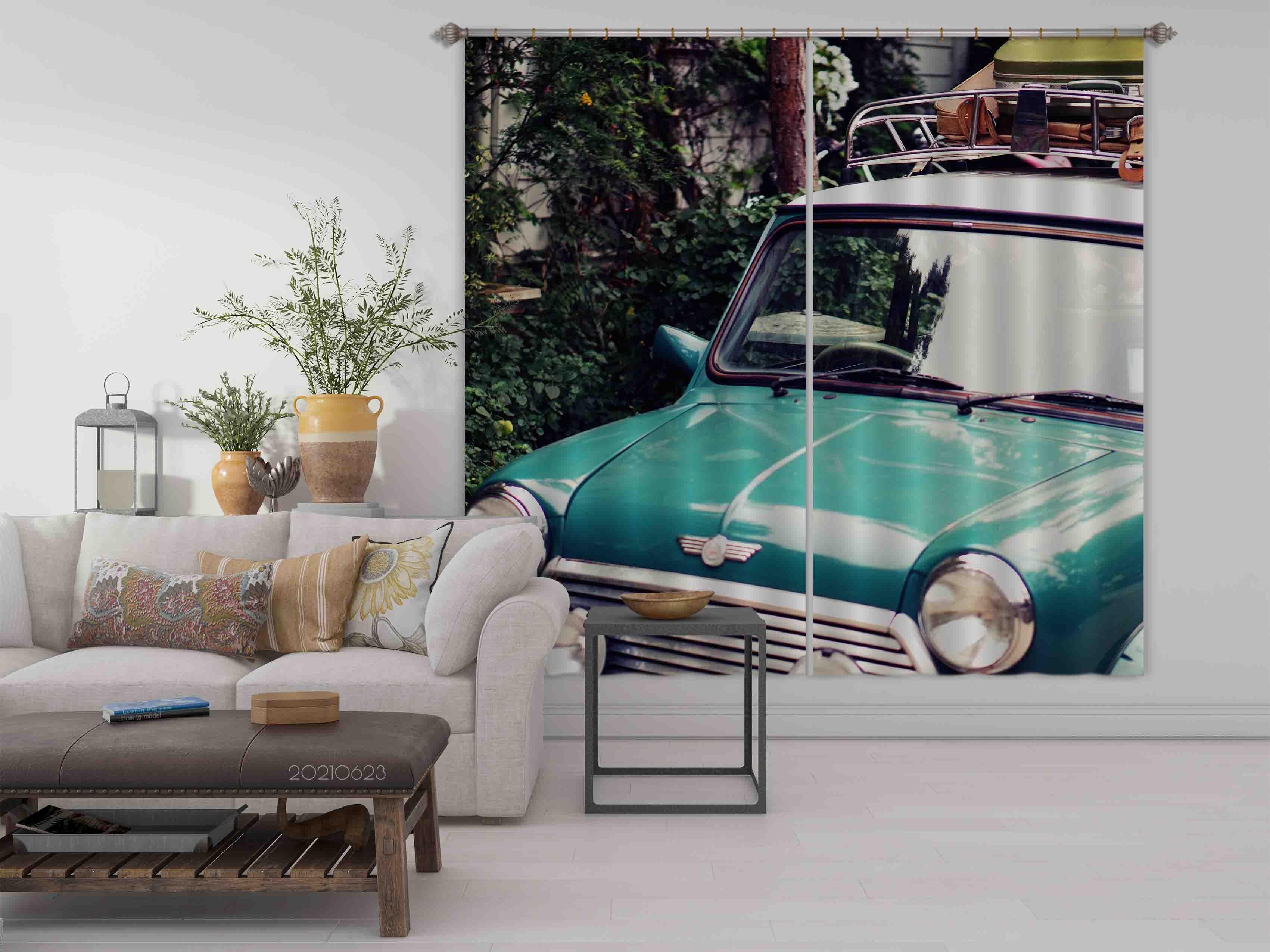 3D Green Classic Car Curtains and Drapes LQH 49- Jess Art Decoration