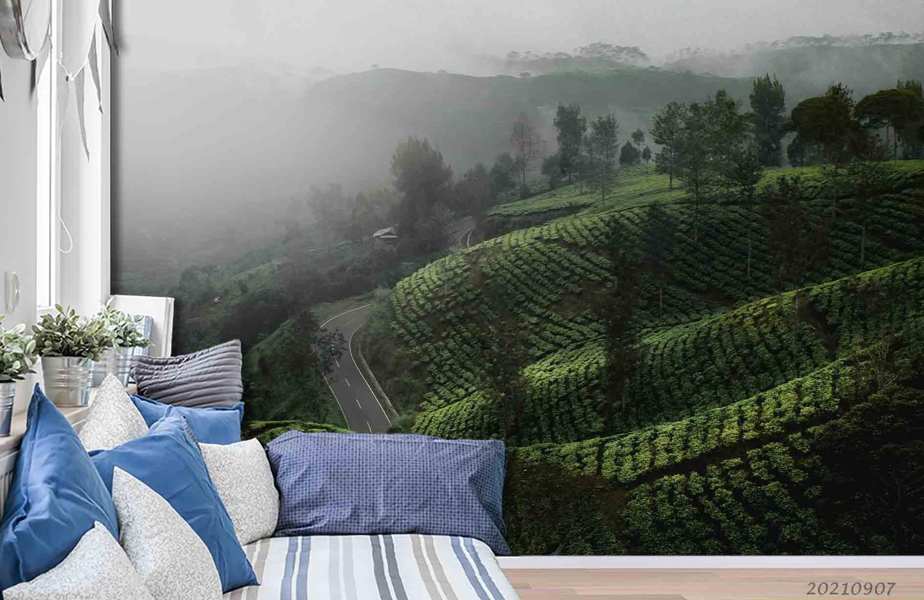3D Fog Green Forest Landscape Wall Mural Wallpaper LQH 72- Jess Art Decoration