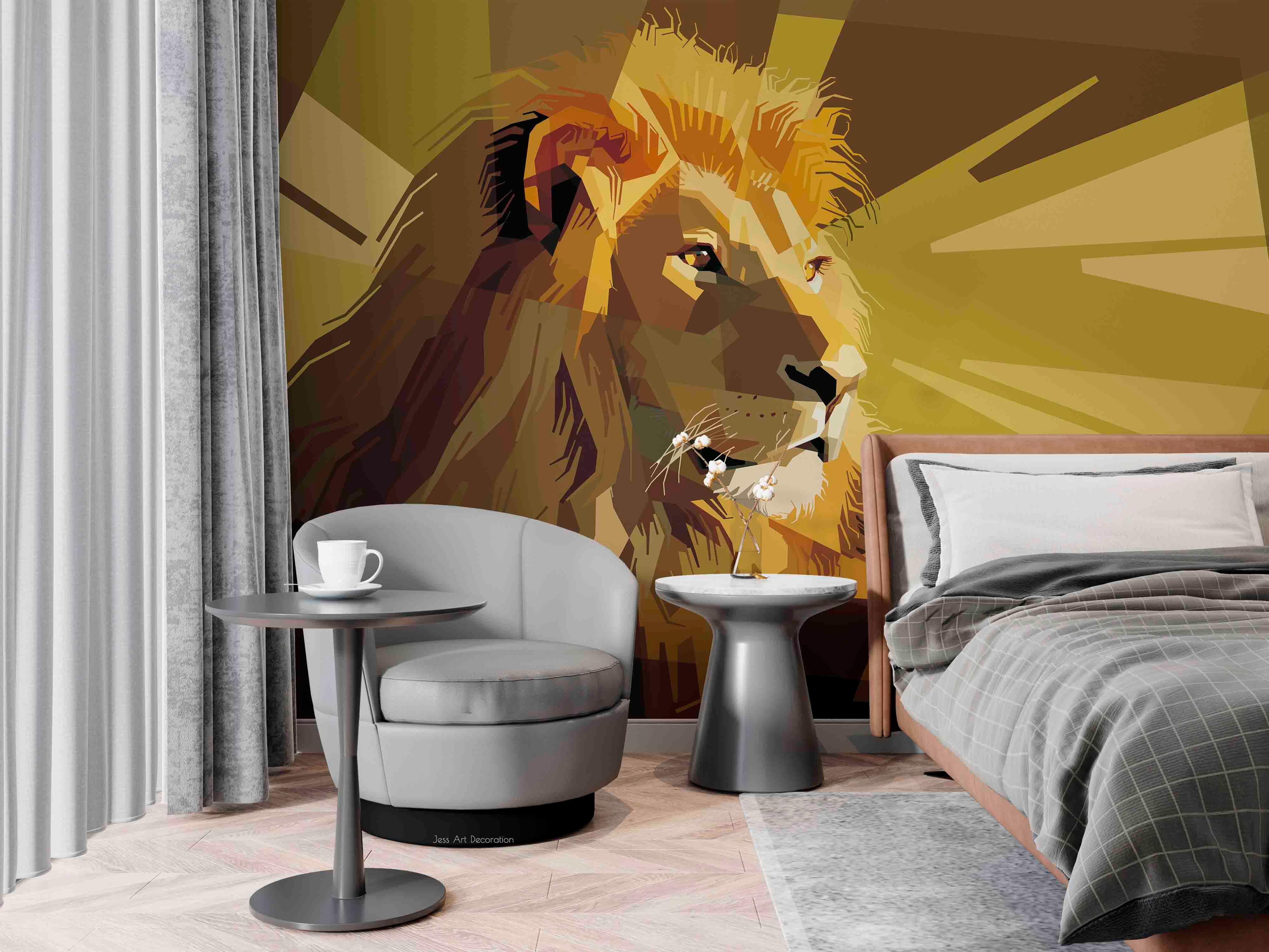 3D Golden Lion Character golden lion graphic mural wall mural wallpaper for kids room - view 4