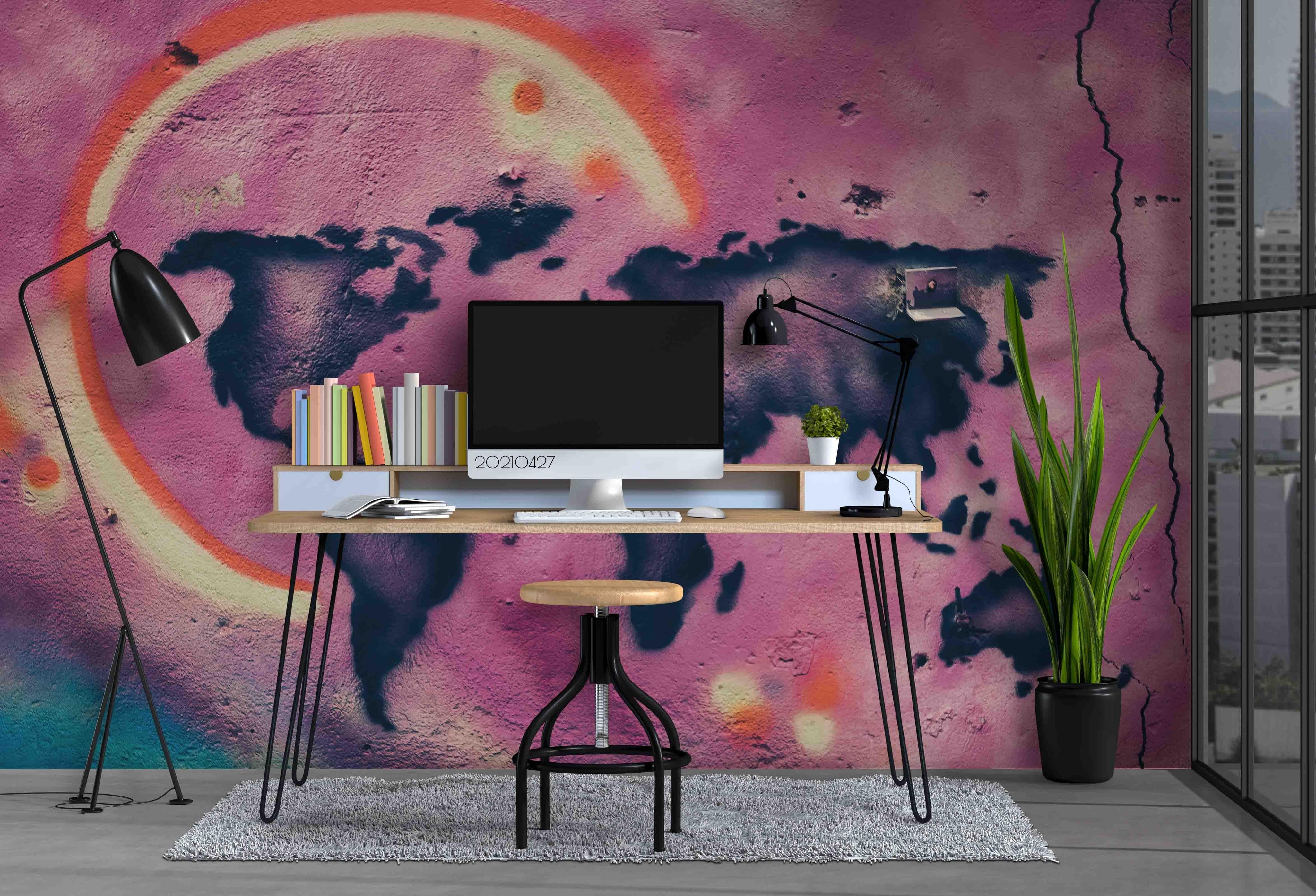 3D Abstract Pink Map Graffiti Wall Mural Wallpaper LQH 110- Jess Art Decoration