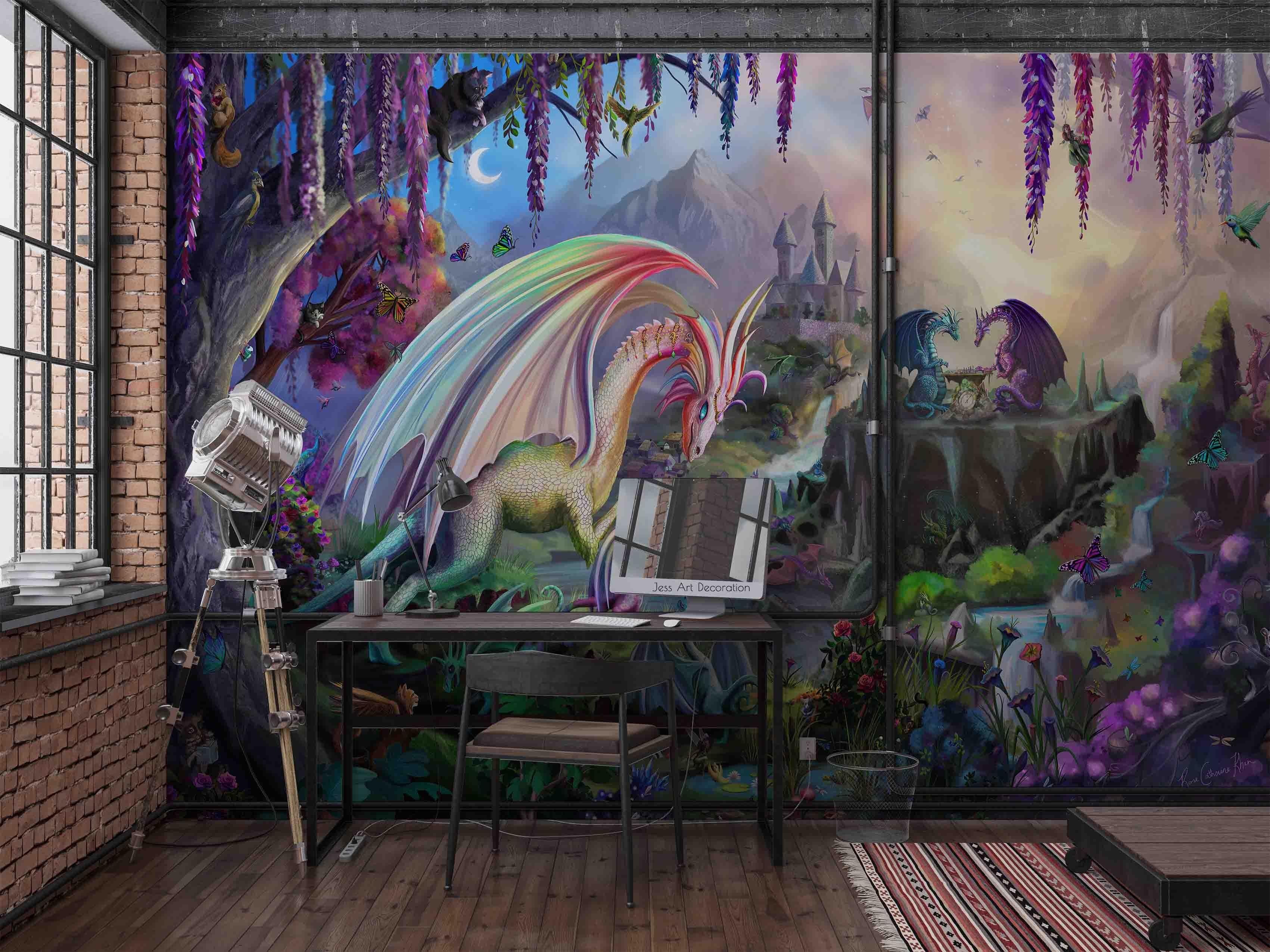 3D Anime Monster Dragon Forest Castle Wall Mural Wallpaper GD 3434- Jess Art Decoration