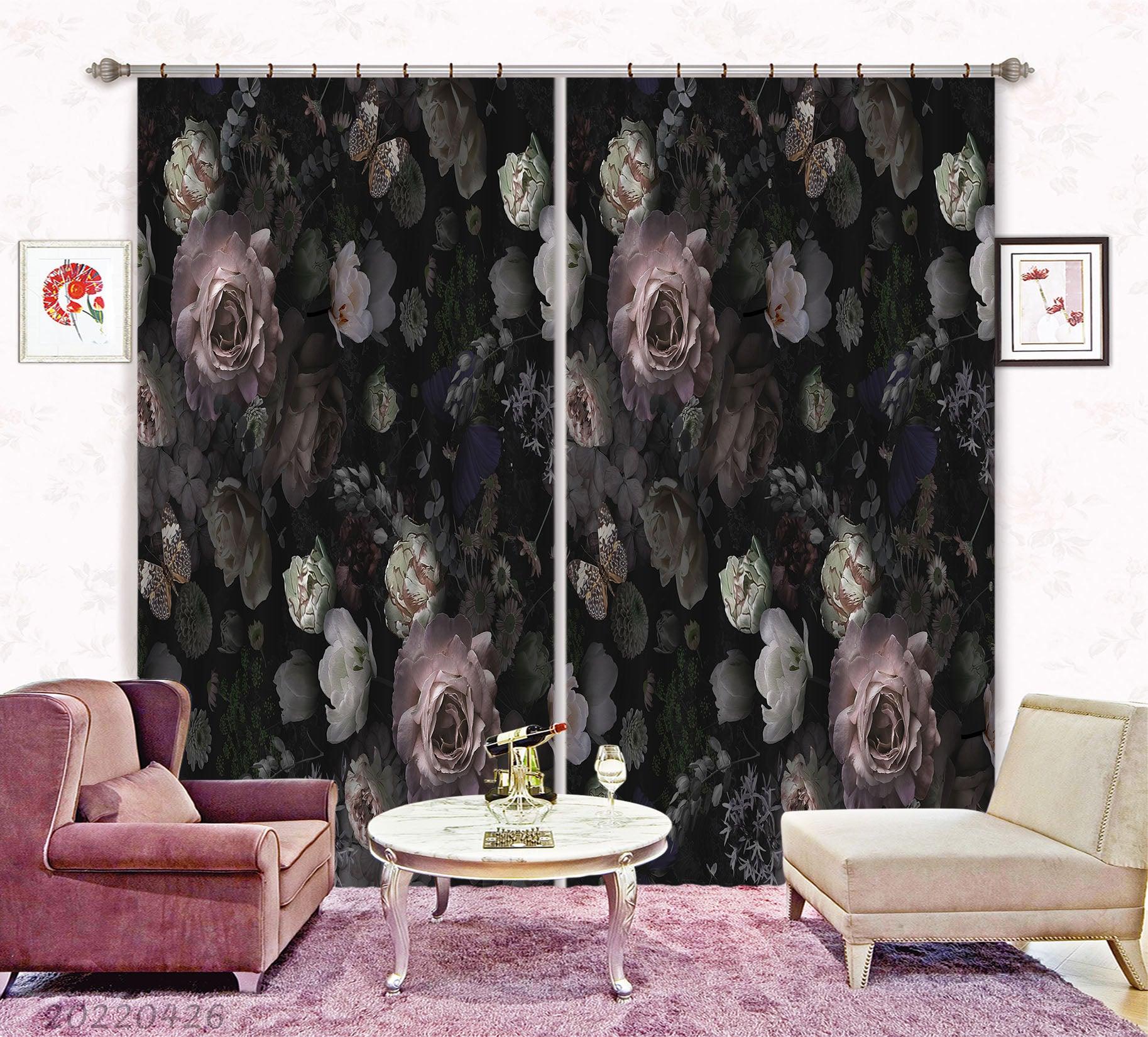 3D Vintage Rose Floral Wall Curtains and Drapes GD 4743- Jess Art Decoration