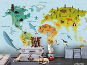 3D Blue World Map Kids Wall Mural Wallpaper LQH 146- Jess Art Decoration