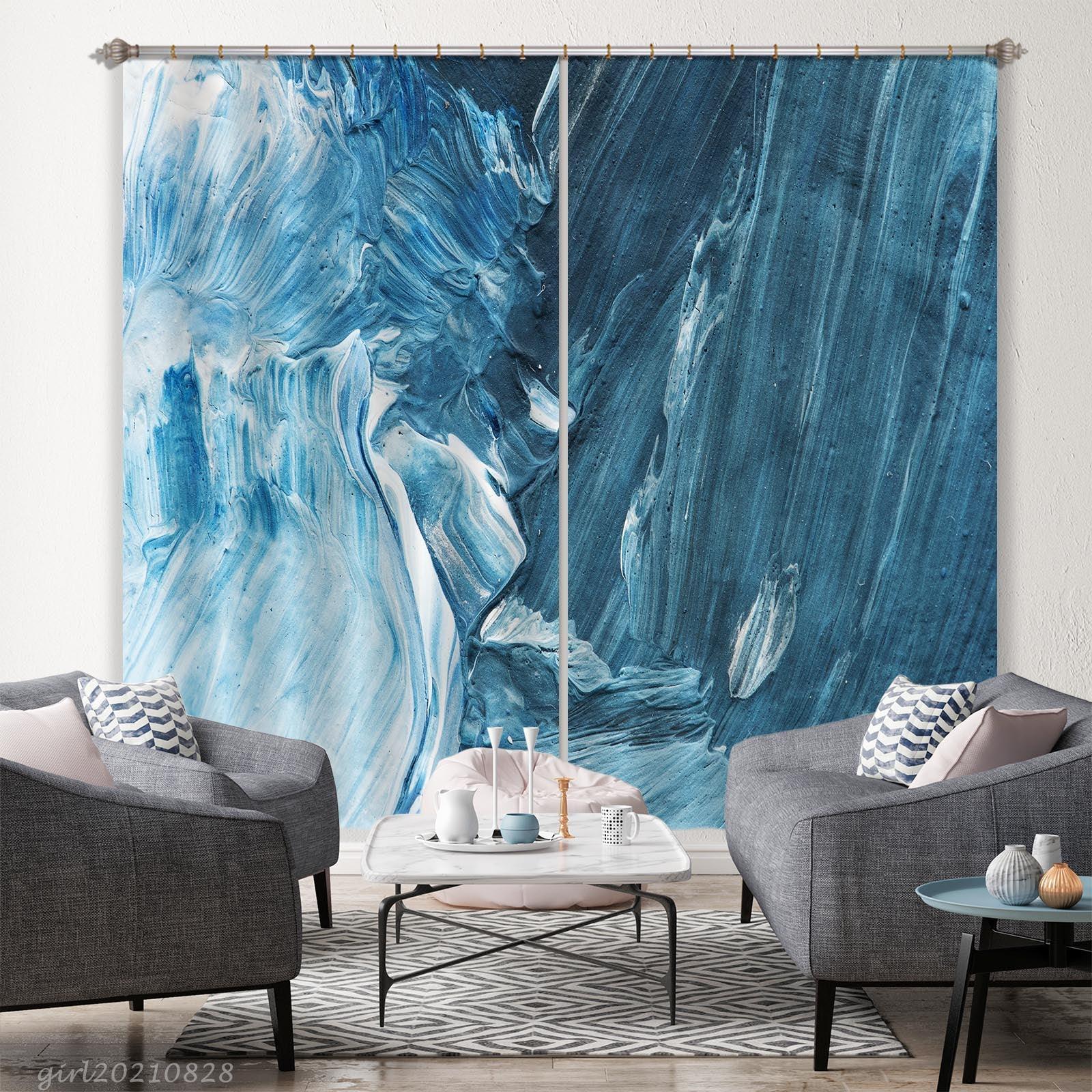 3D Abstract Blue Graffiti Curtains and Drapes LQH 104- Jess Art Decoration