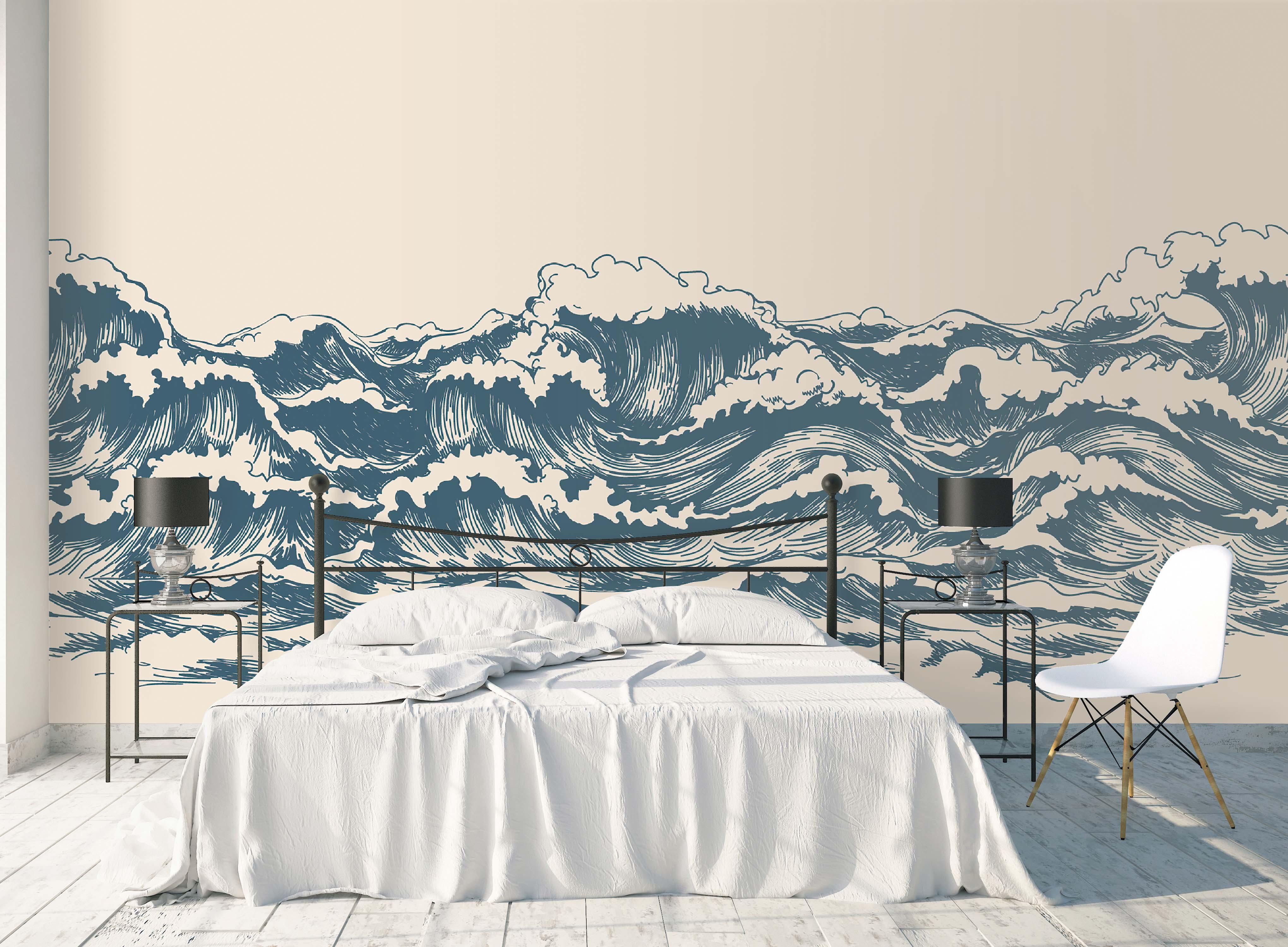 3D Hand Drawn Sea Waves hand drawn ocean wave landscape wall mural wallpaper for living room - view 4