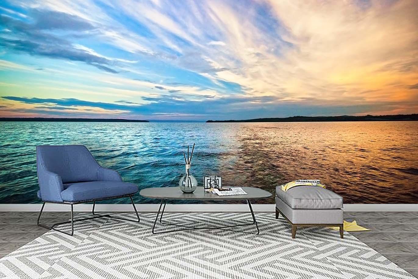 3D Sea Colorful Sky Wall Mural Wallpaper  4- Jess Art Decoration