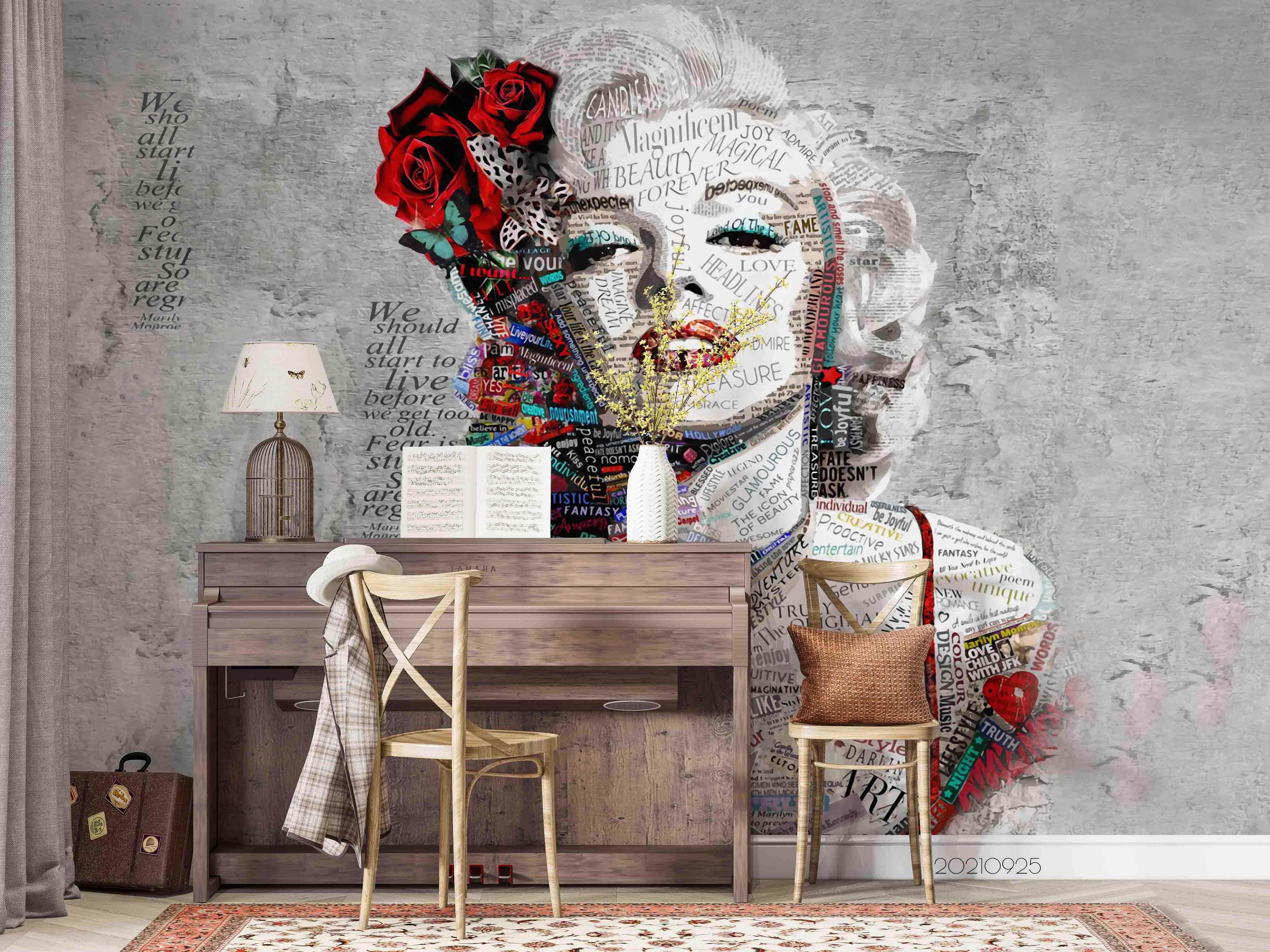 3D Marilyn Monroe Wall Mural Wallpaper LQH 304- Jess Art Decoration