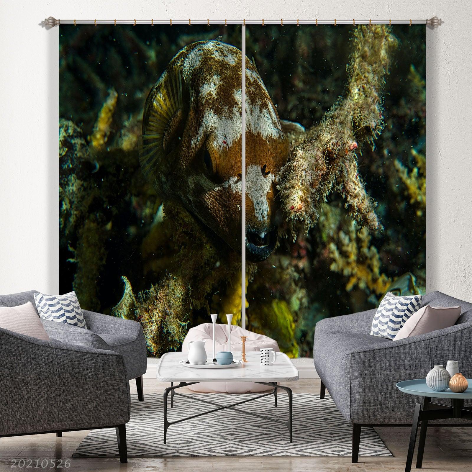 3D Undersea Fish Plant Reef Curtains and Drapes GD 242- Jess Art Decoration
