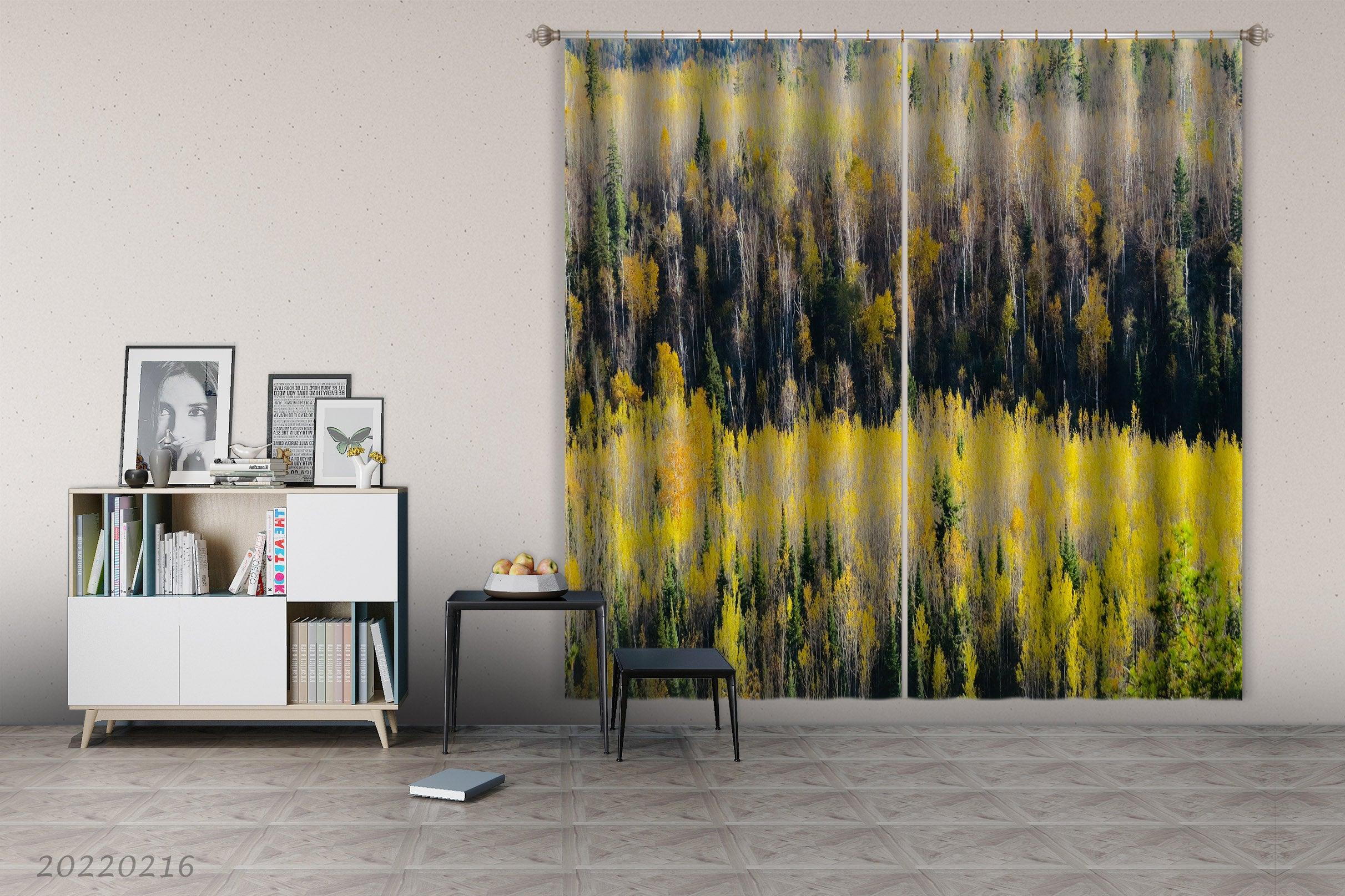 3D Woods Yellow Leaf Curtains and Drapes GD 2178- Jess Art Decoration